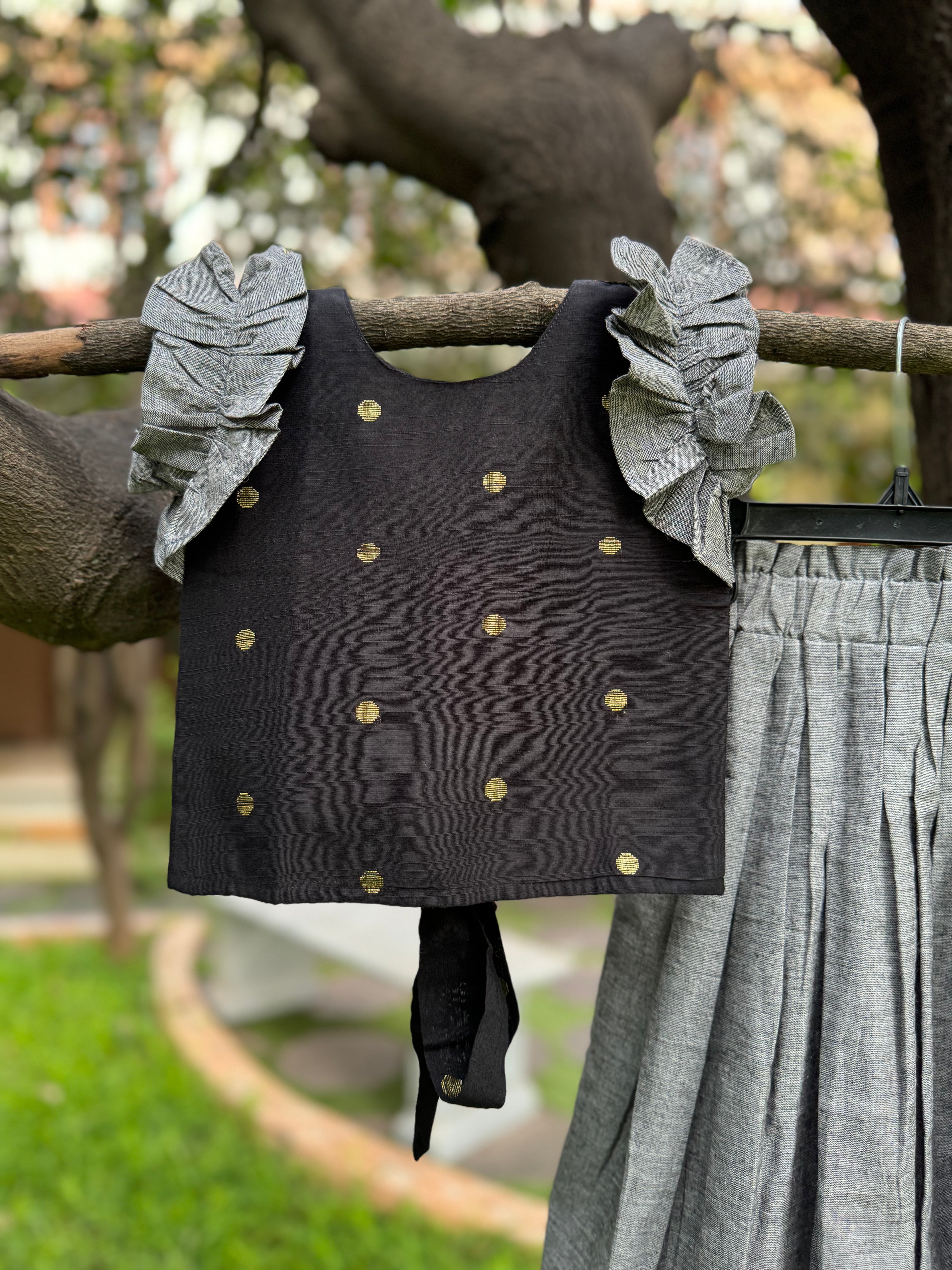 Grey Skirt & Black Top Full Skirt Set