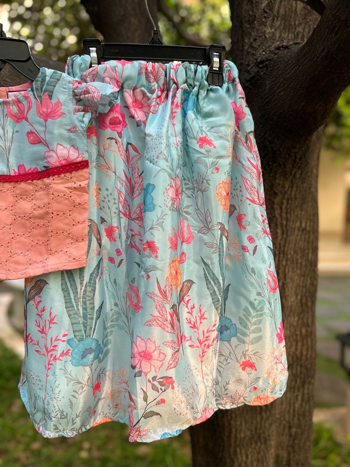 Floral Blue & Orange Skirt Set