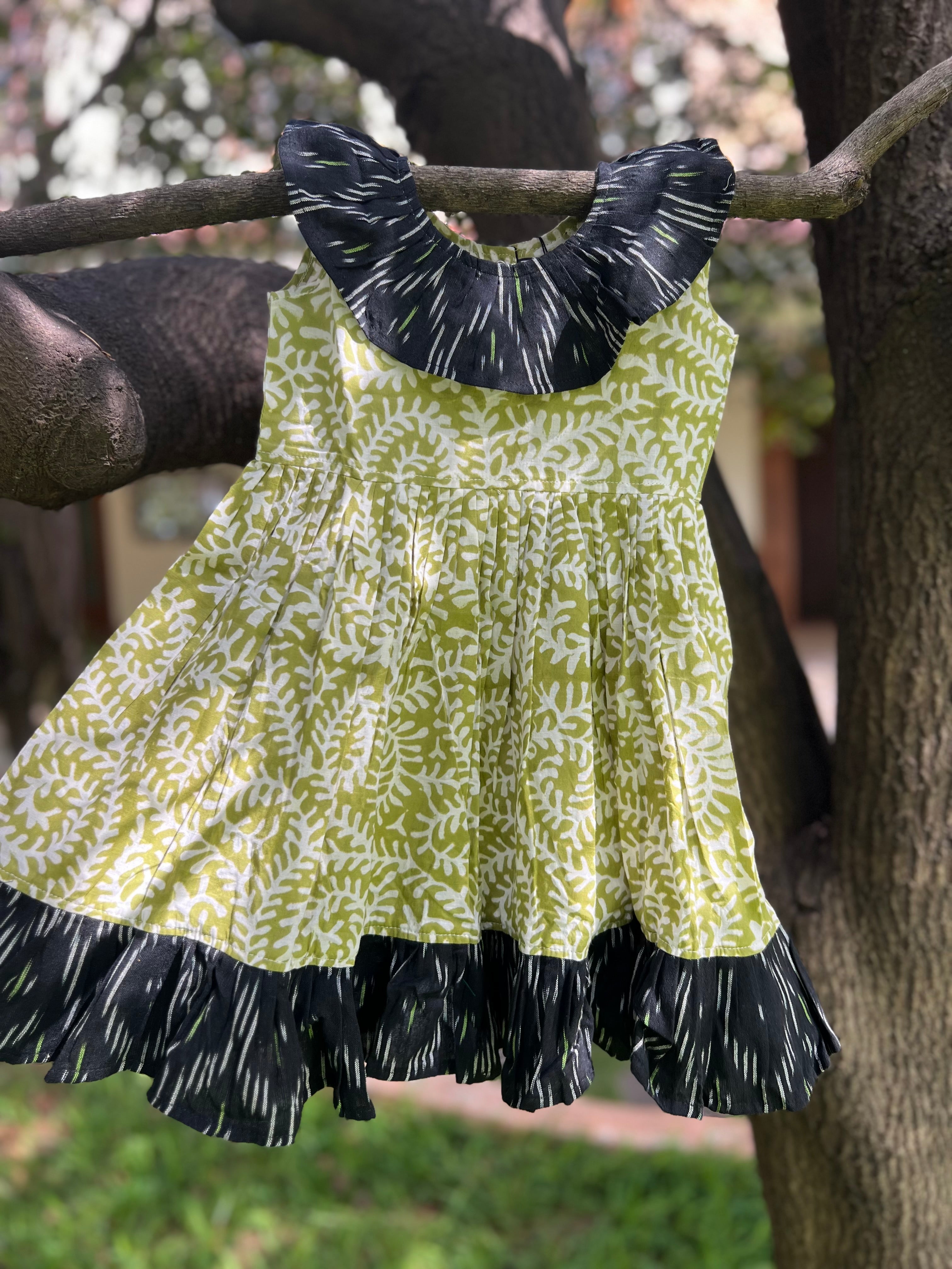 Green & Black frock Boat neck