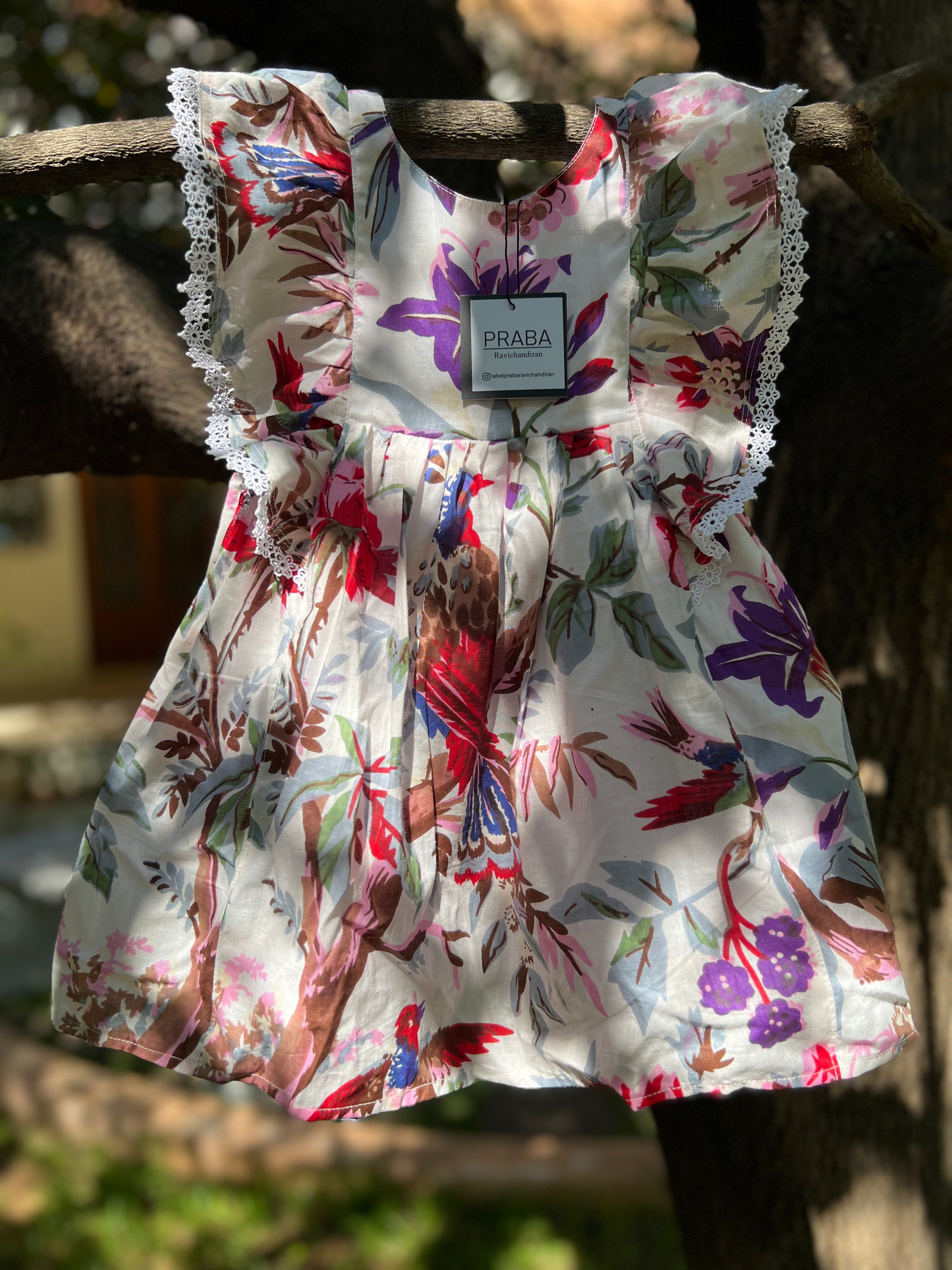 Tropical Print Floral Dress (Double lining)