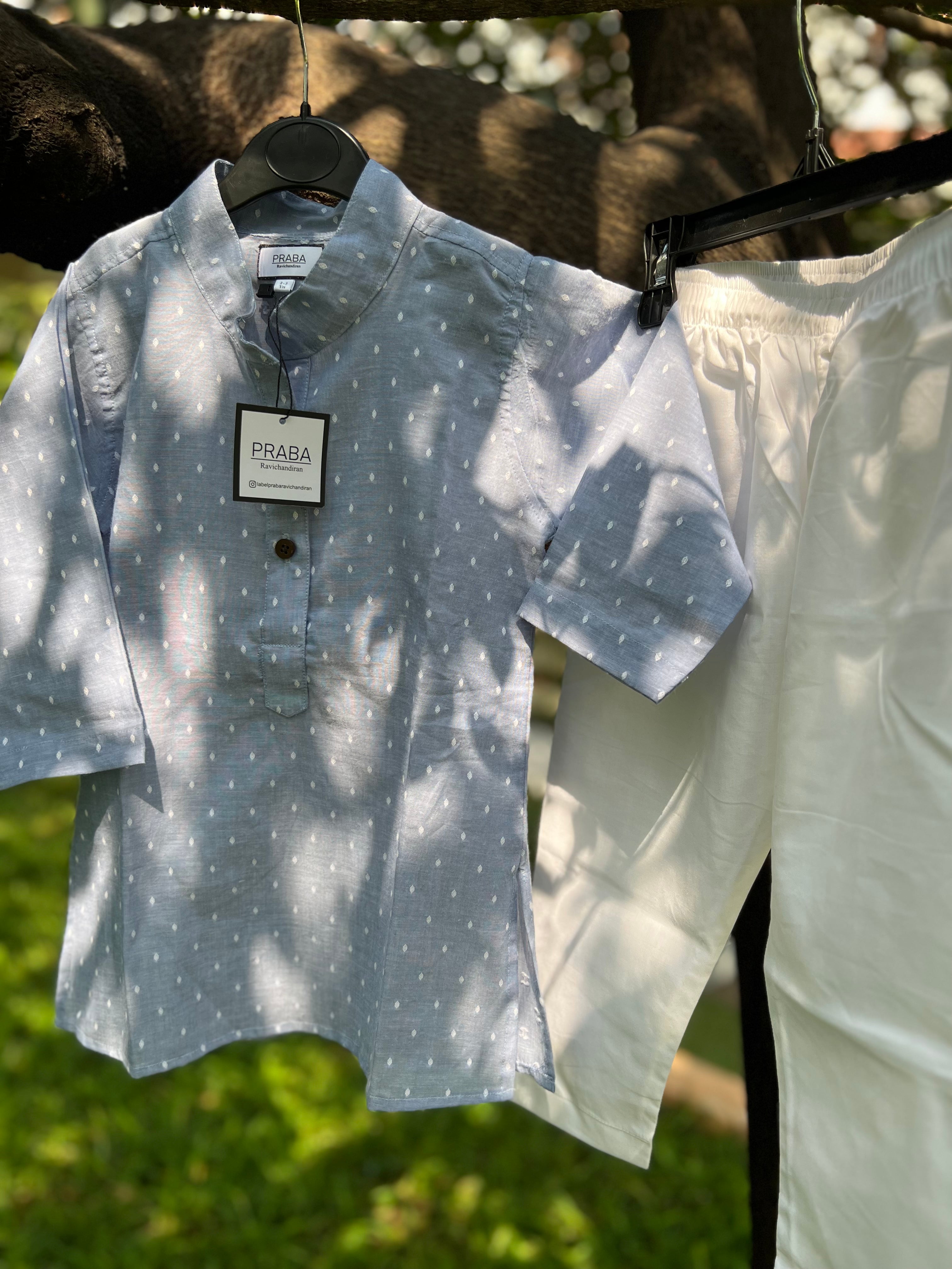 Light Blue dotted kurta pyjama set