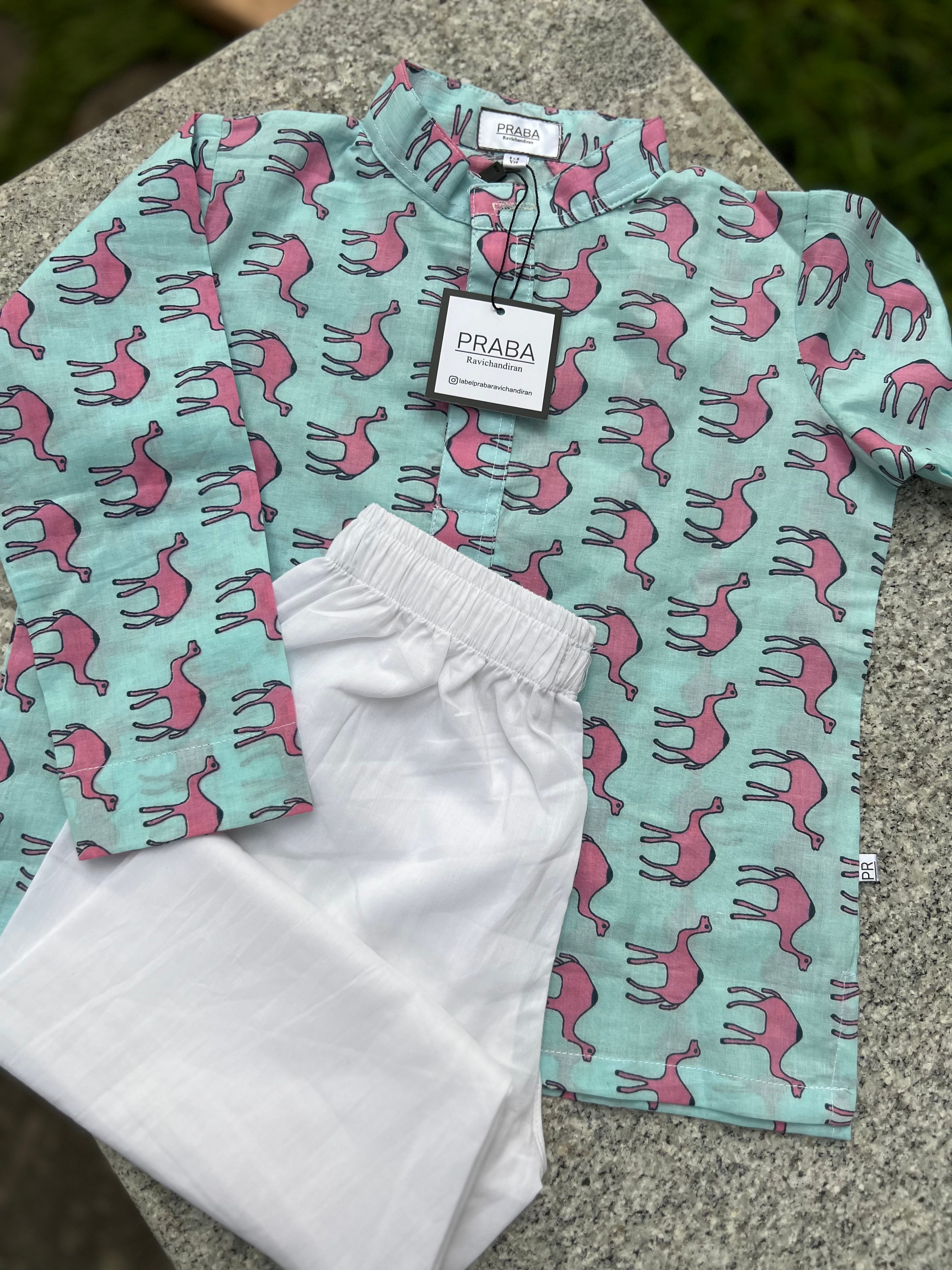 Camel animal printed kurta pyjama set
