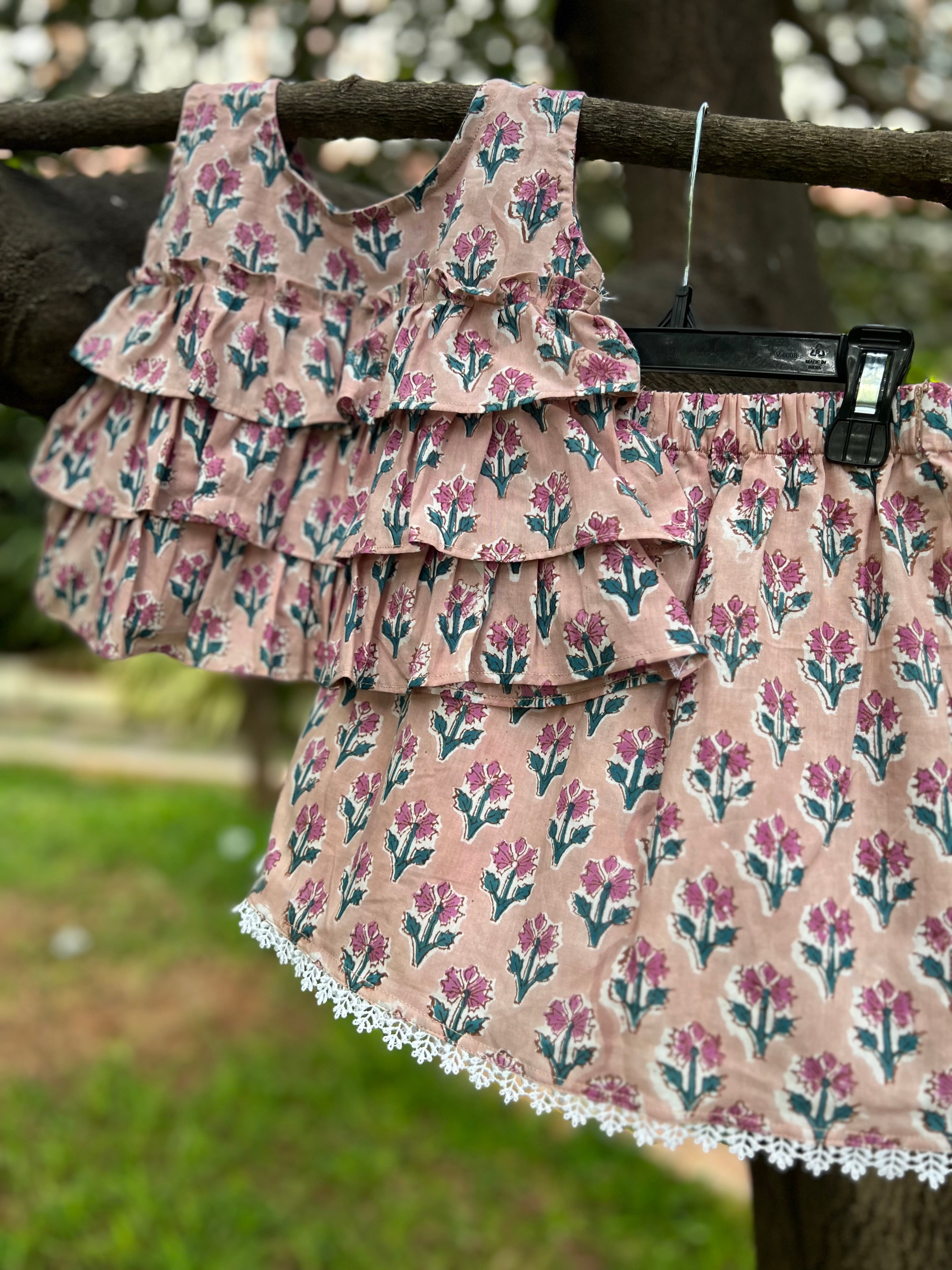 Frill layer Top with Skirt Set