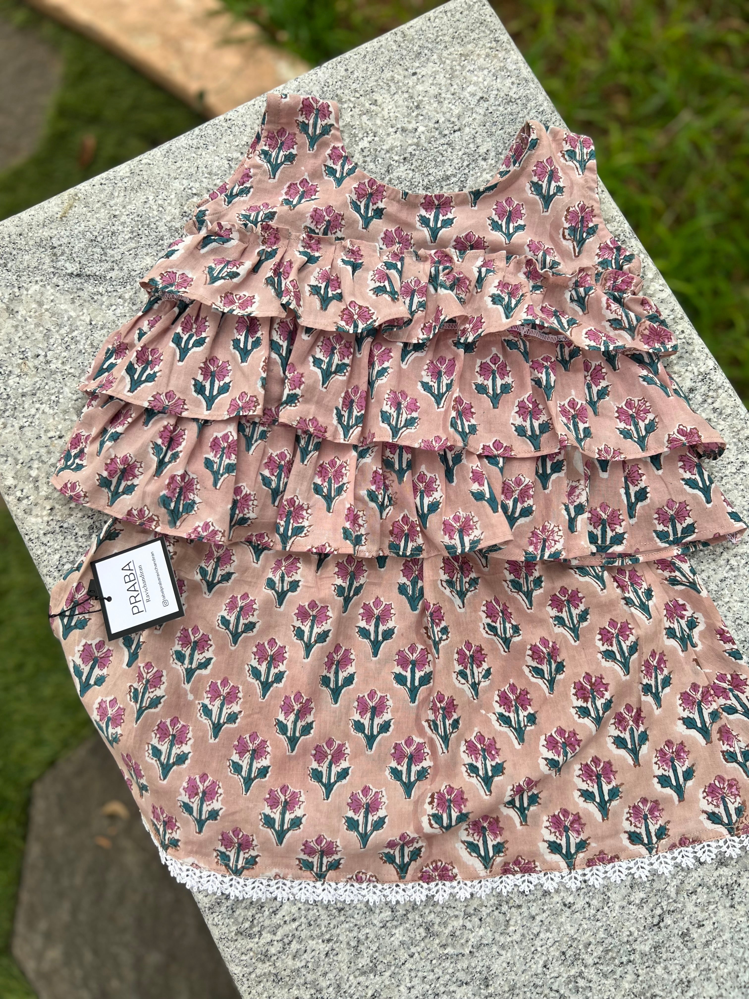 Frill layer Top with Skirt Set