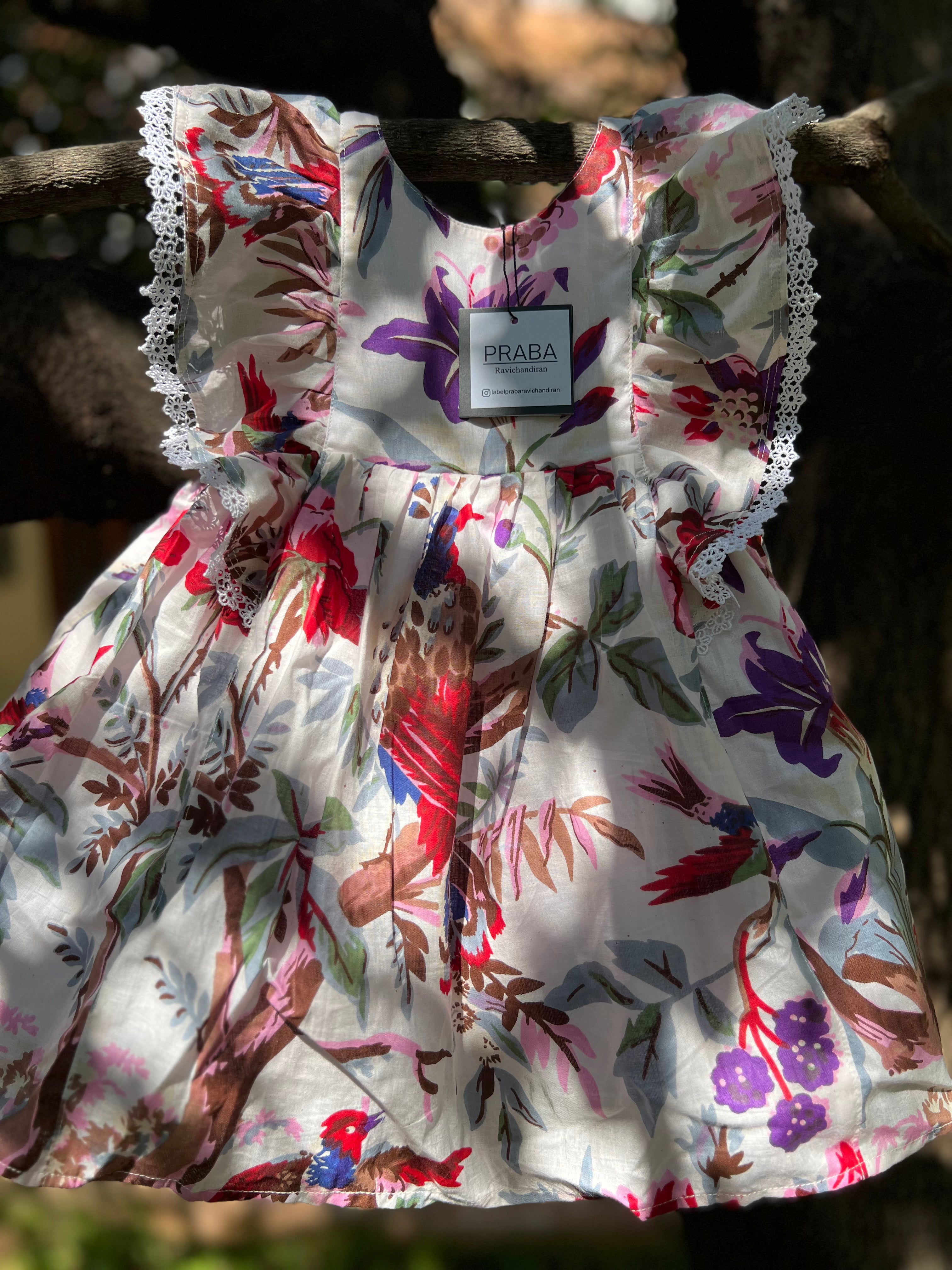 Tropical Print Floral Dress (Double lining)