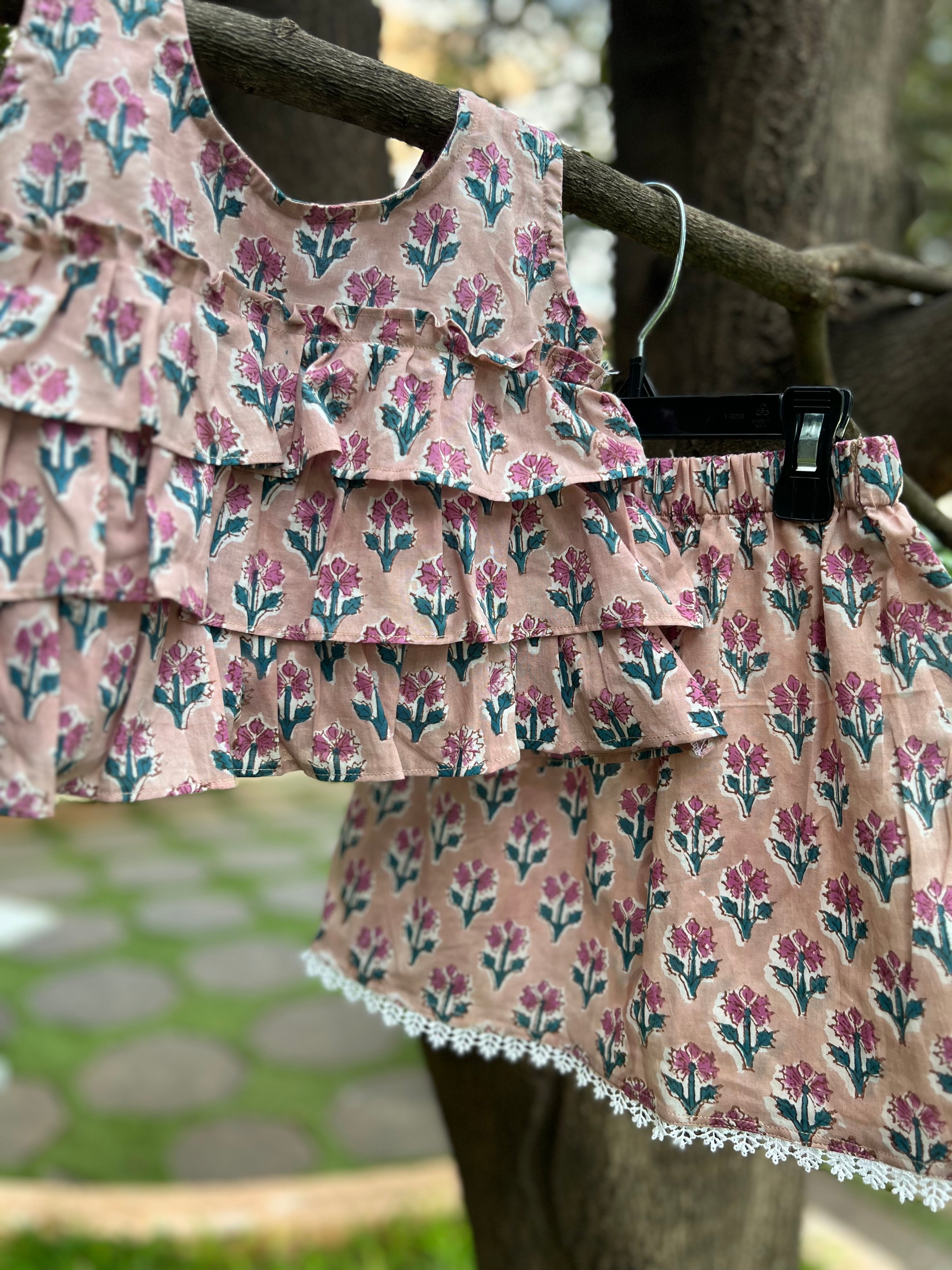 Frill layer Top with Skirt Set