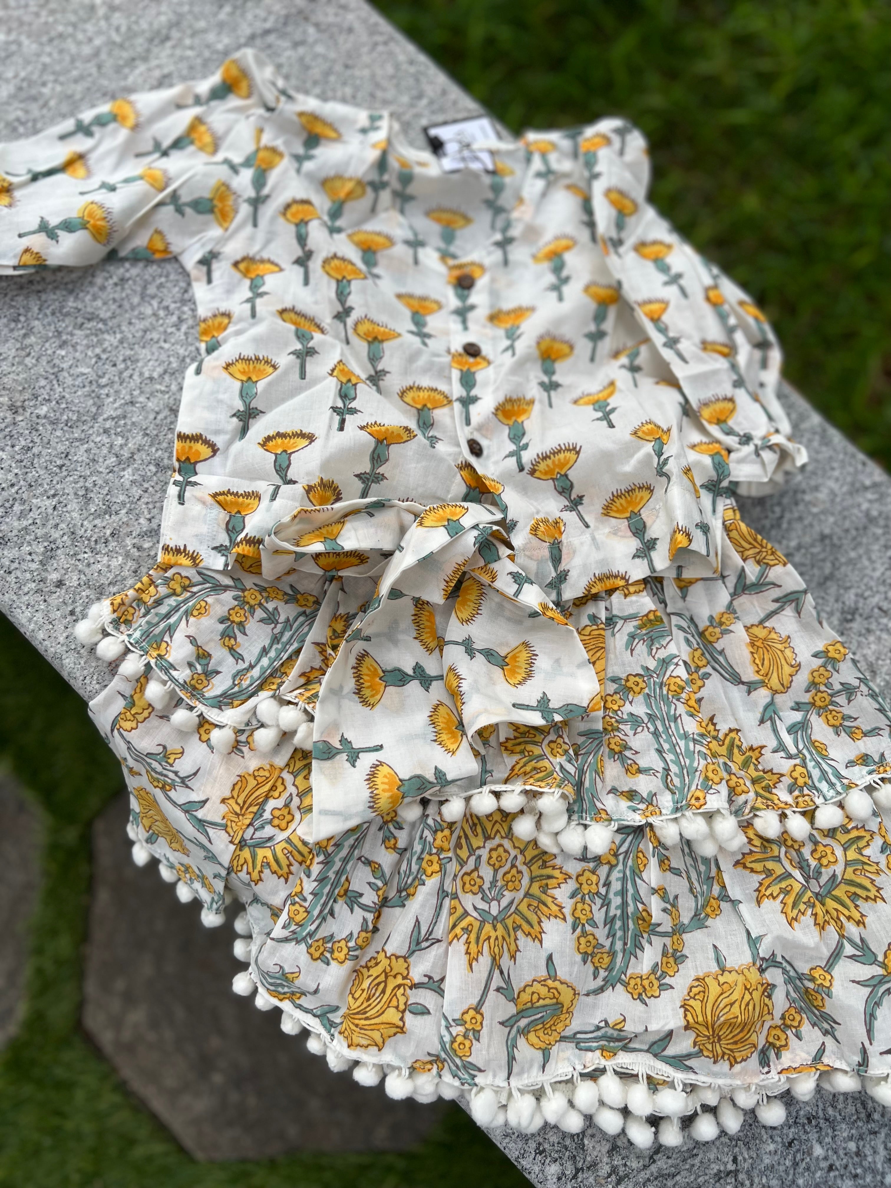 Yellow skirt set with double frill