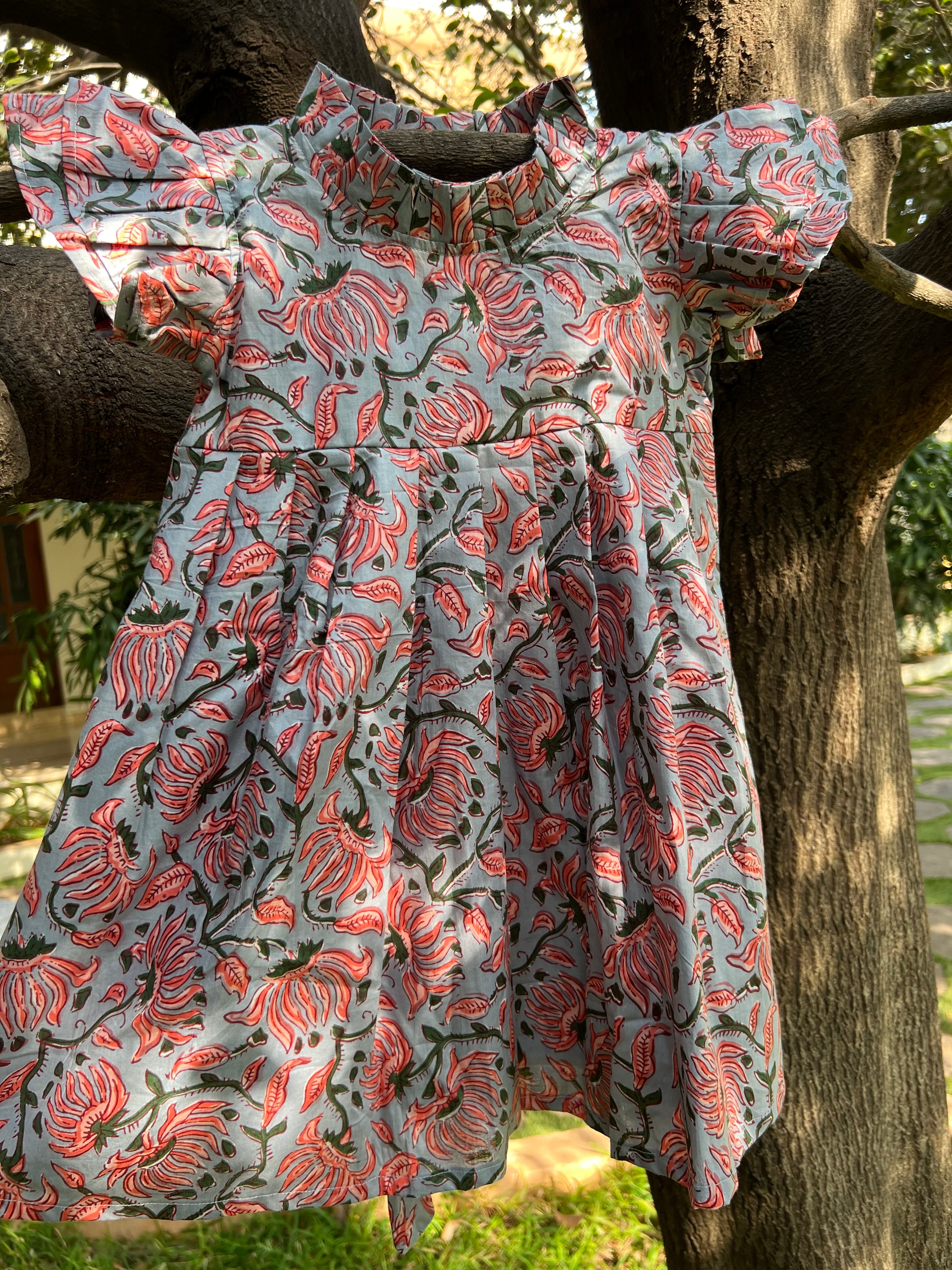 Double frill sleeve and frill neck cotton frock