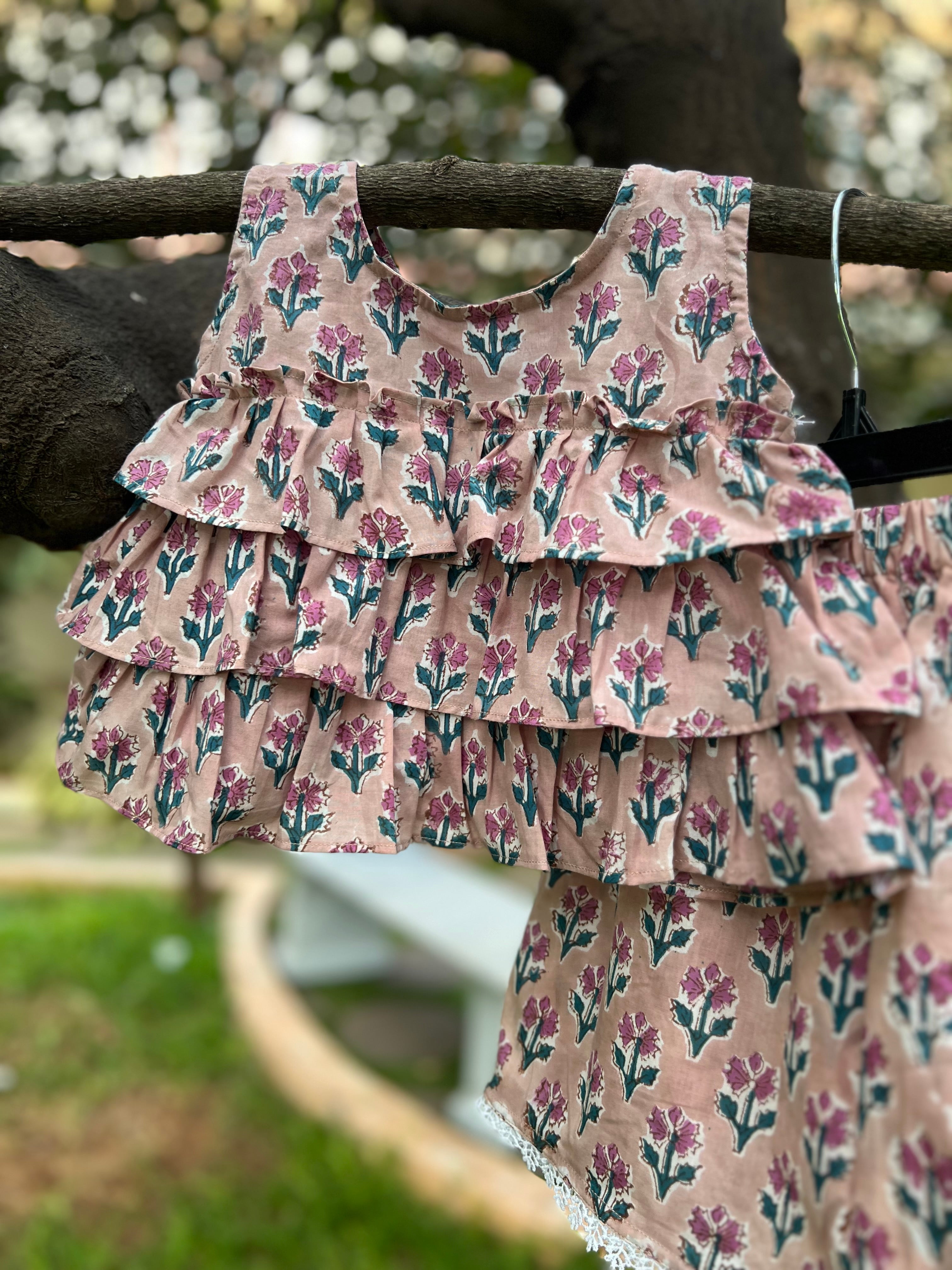 Frill layer Top with Skirt Set