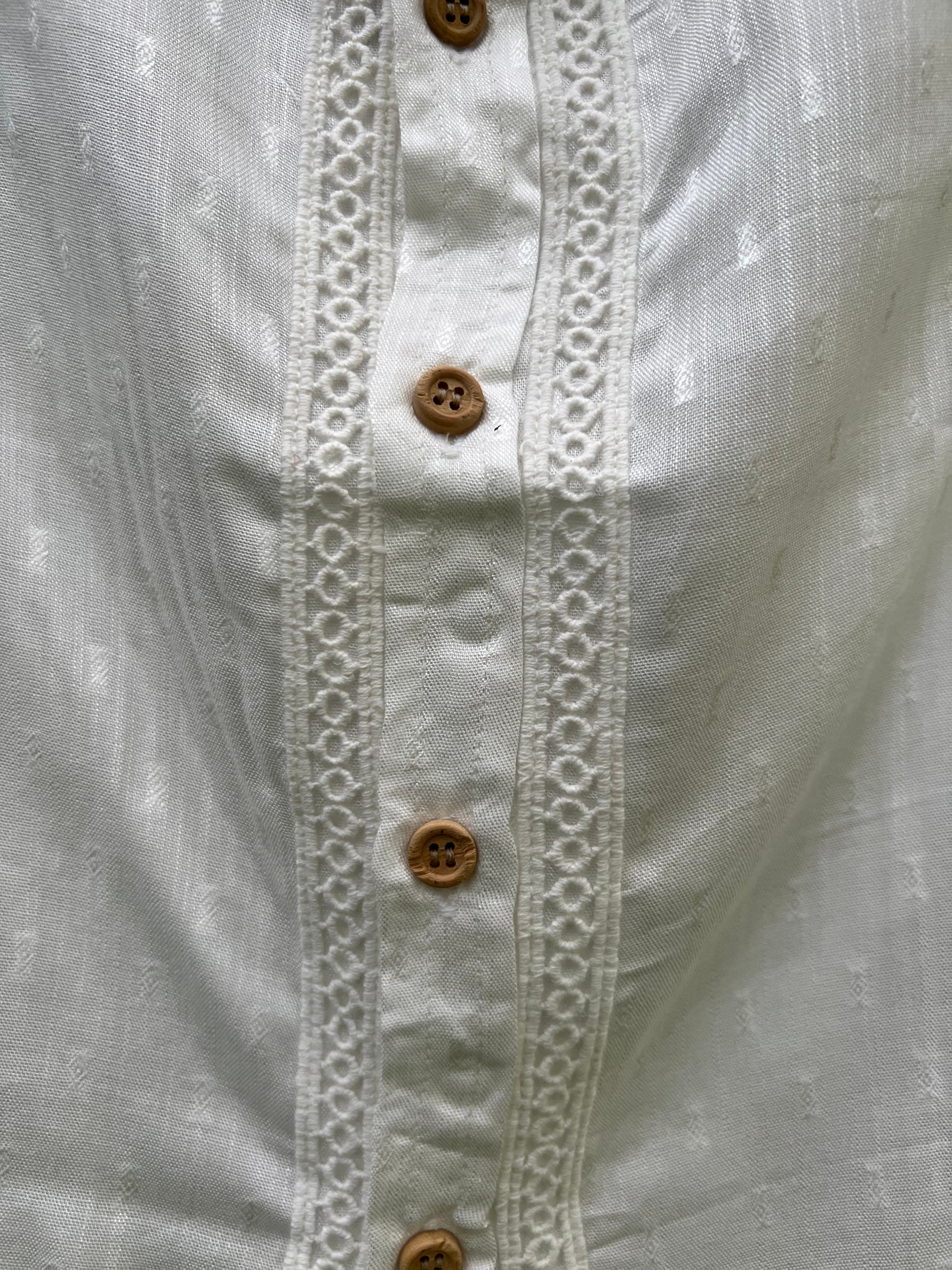 PR’s Signature Style, White Silk Cotton Shirt with Lace