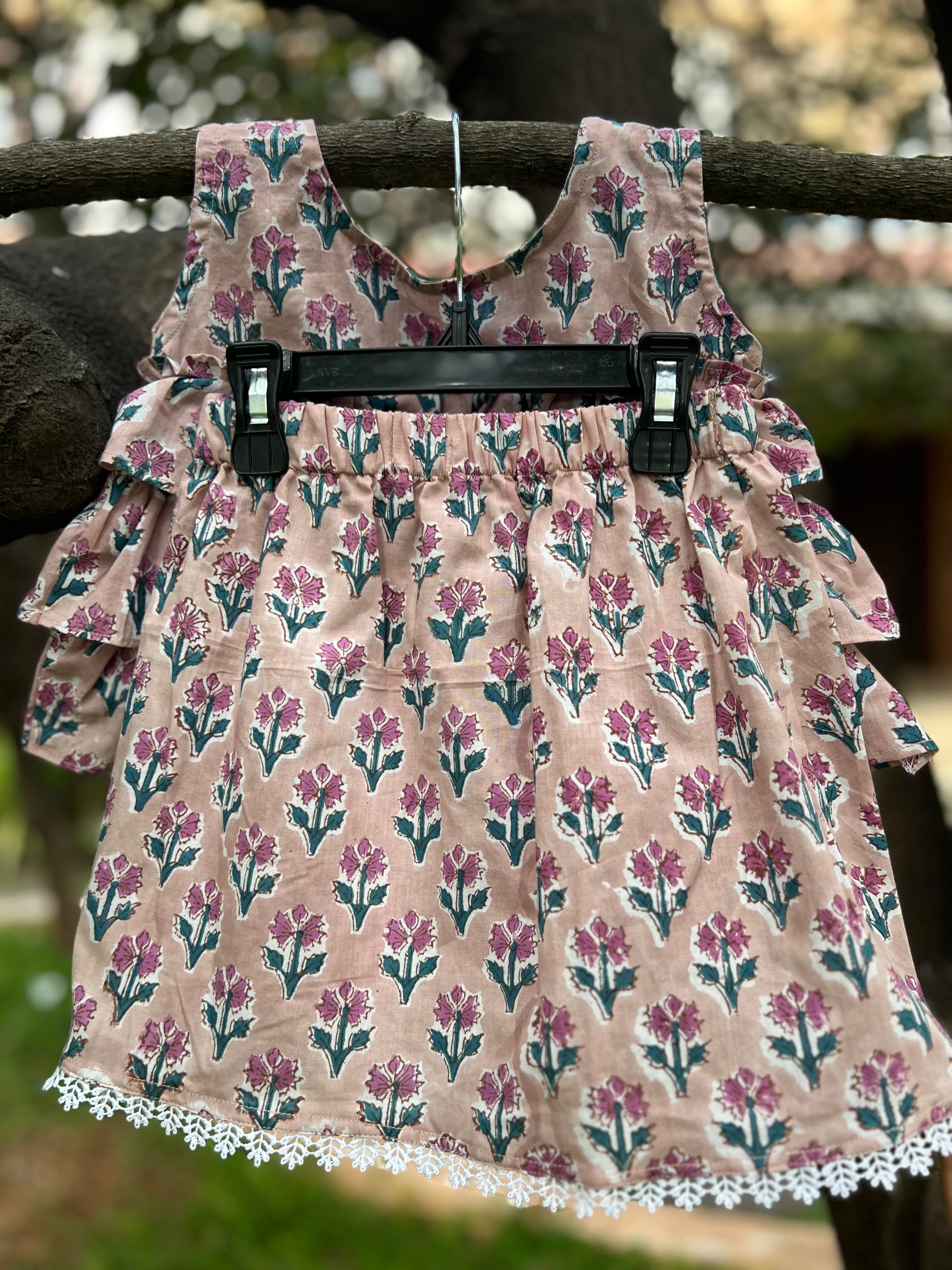 Frill layer Top with Skirt Set