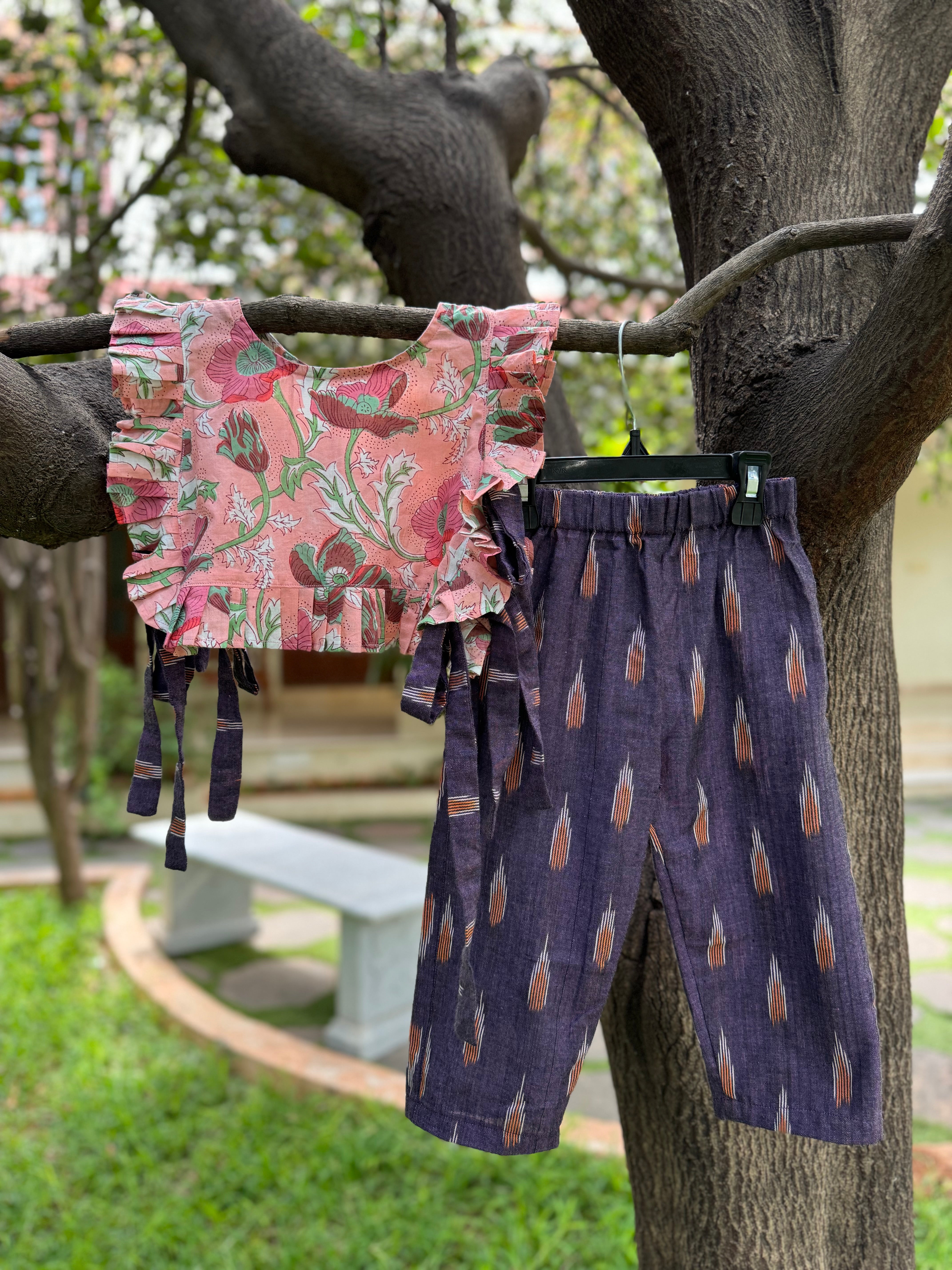 Peach 🪷 & Purple side tie Co-Ords