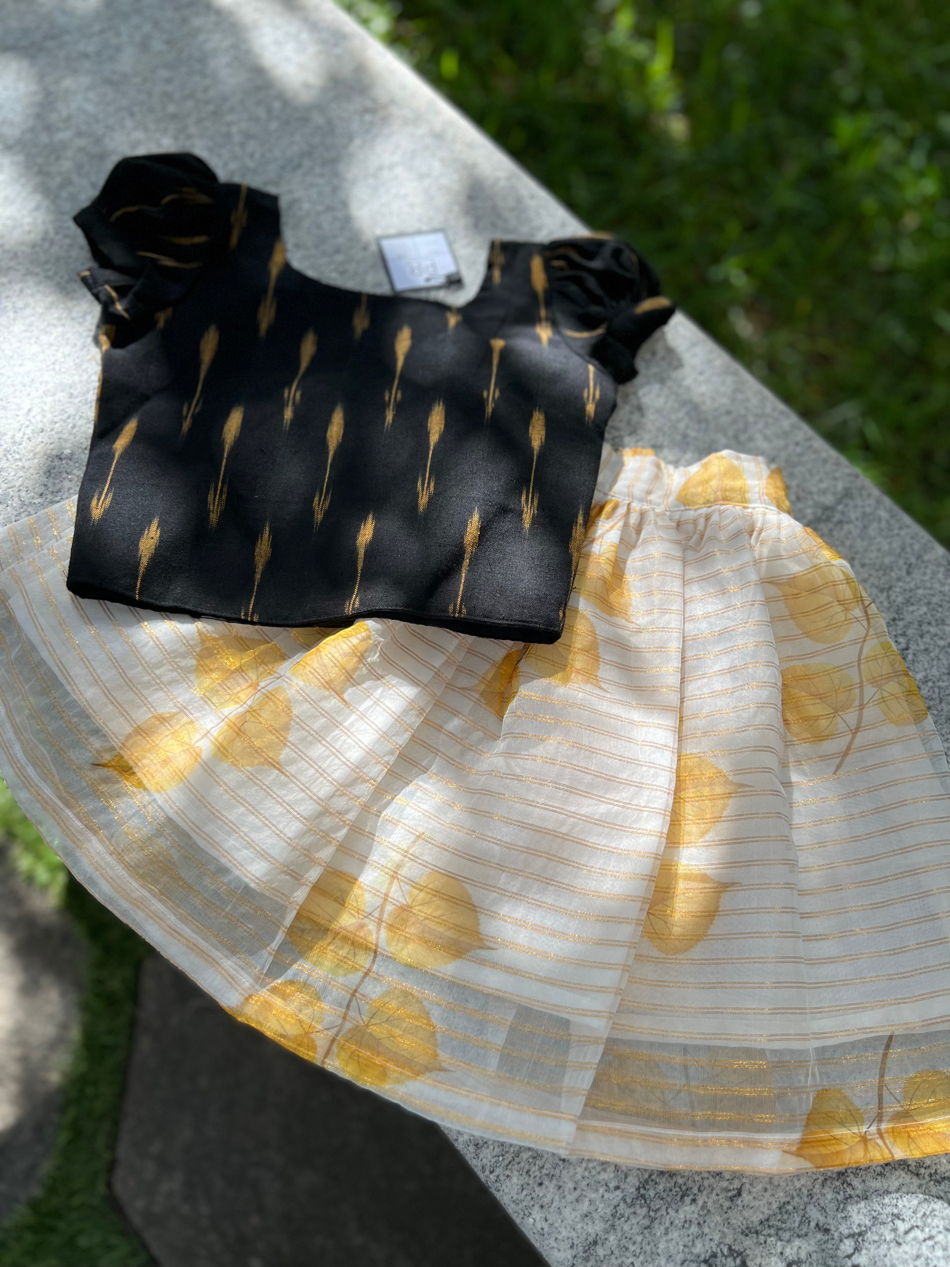 Yellow organza with black Half Length