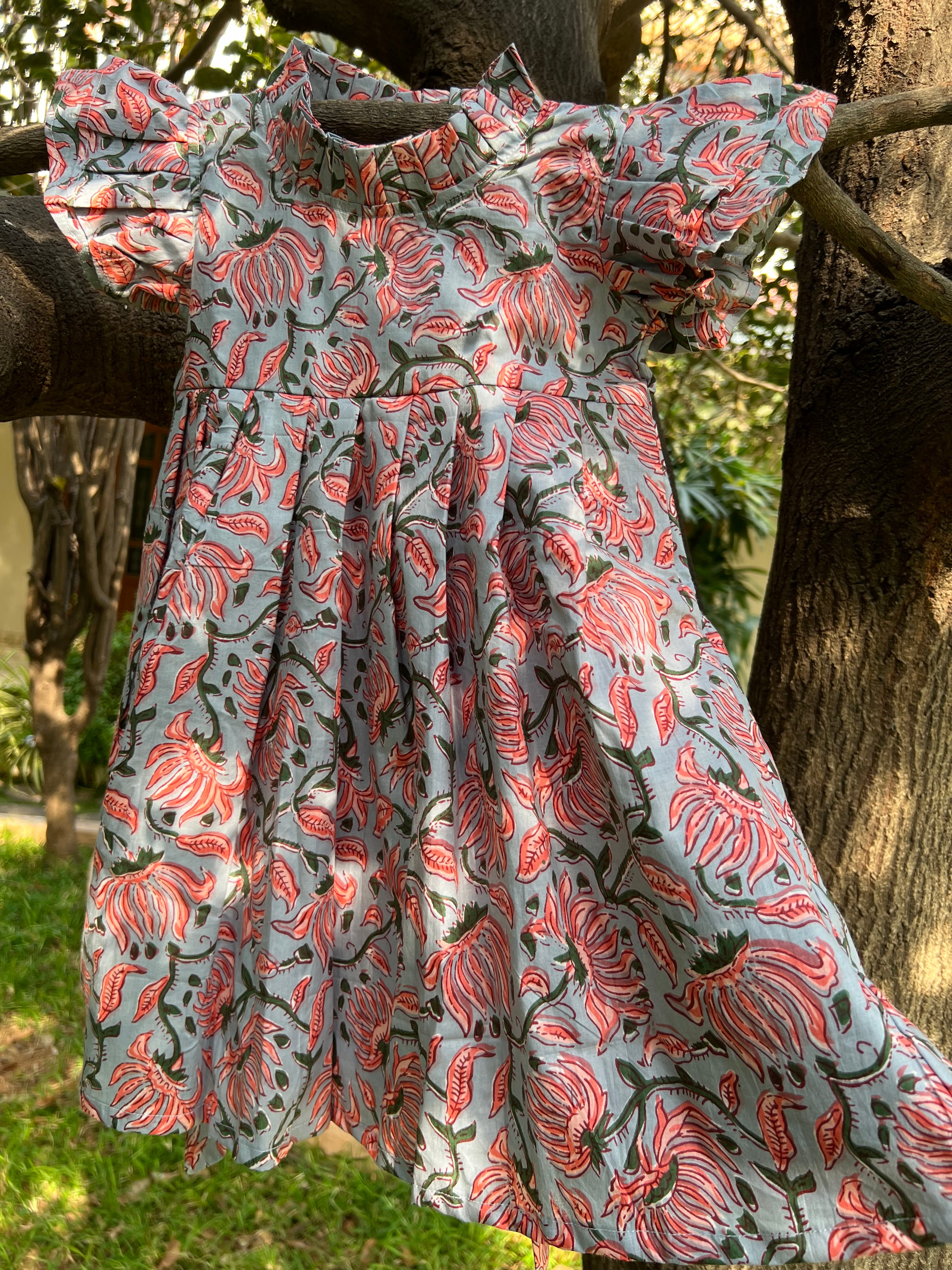 Double frill sleeve and frill neck cotton frock