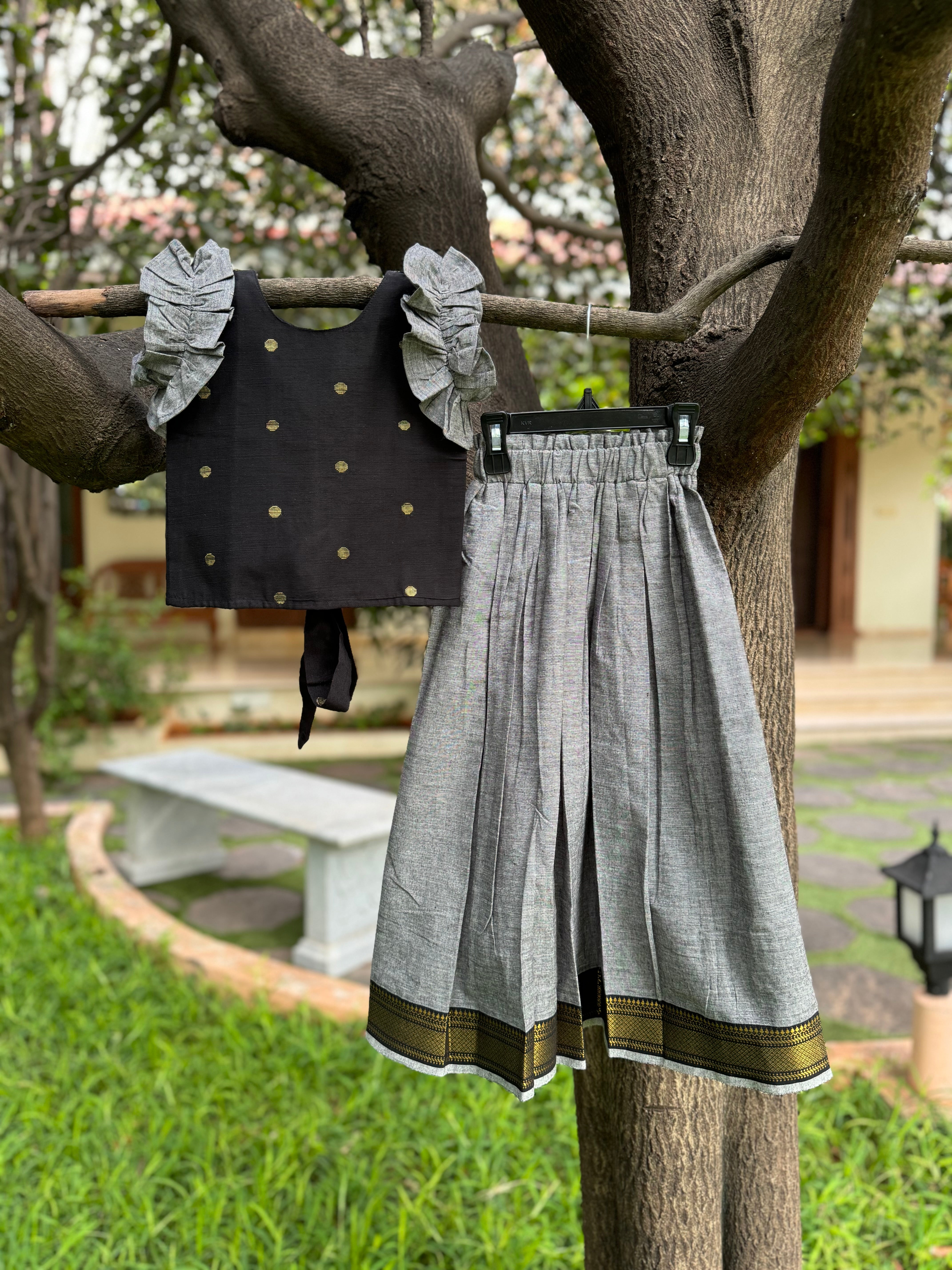 Grey Skirt & Black Top Full Skirt Set