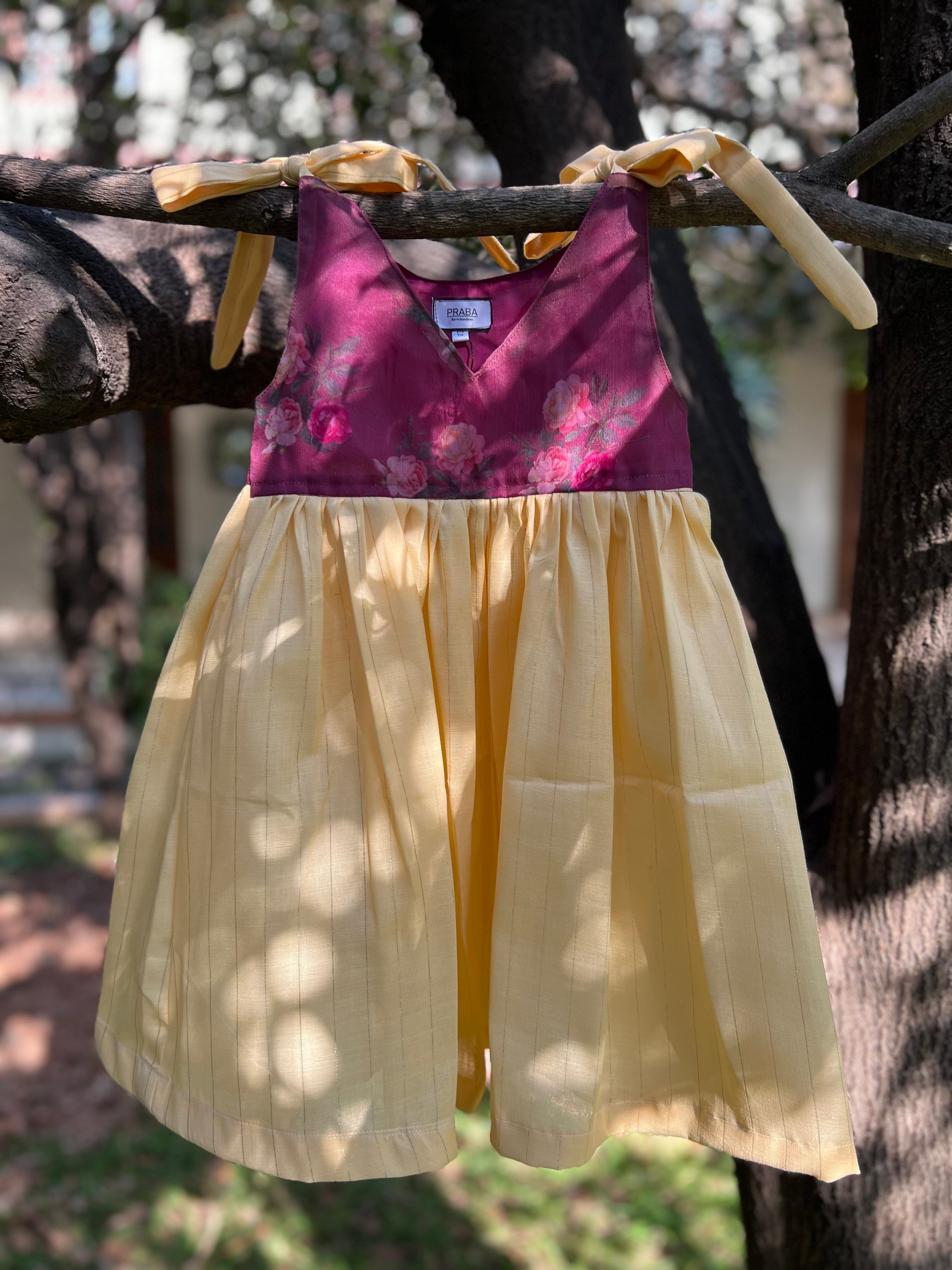 Maroon Floral Top with yellow Bottom
