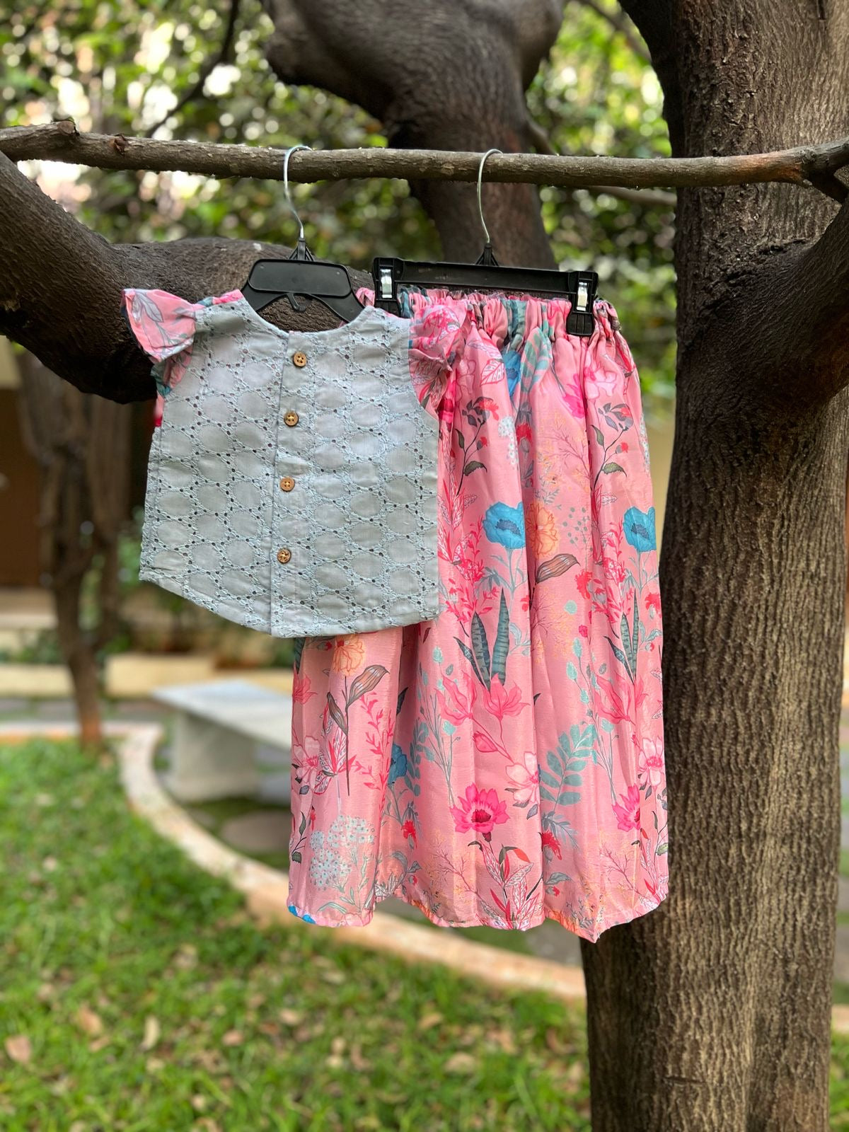 Pastel Pink & Ice Blue Skirt Set