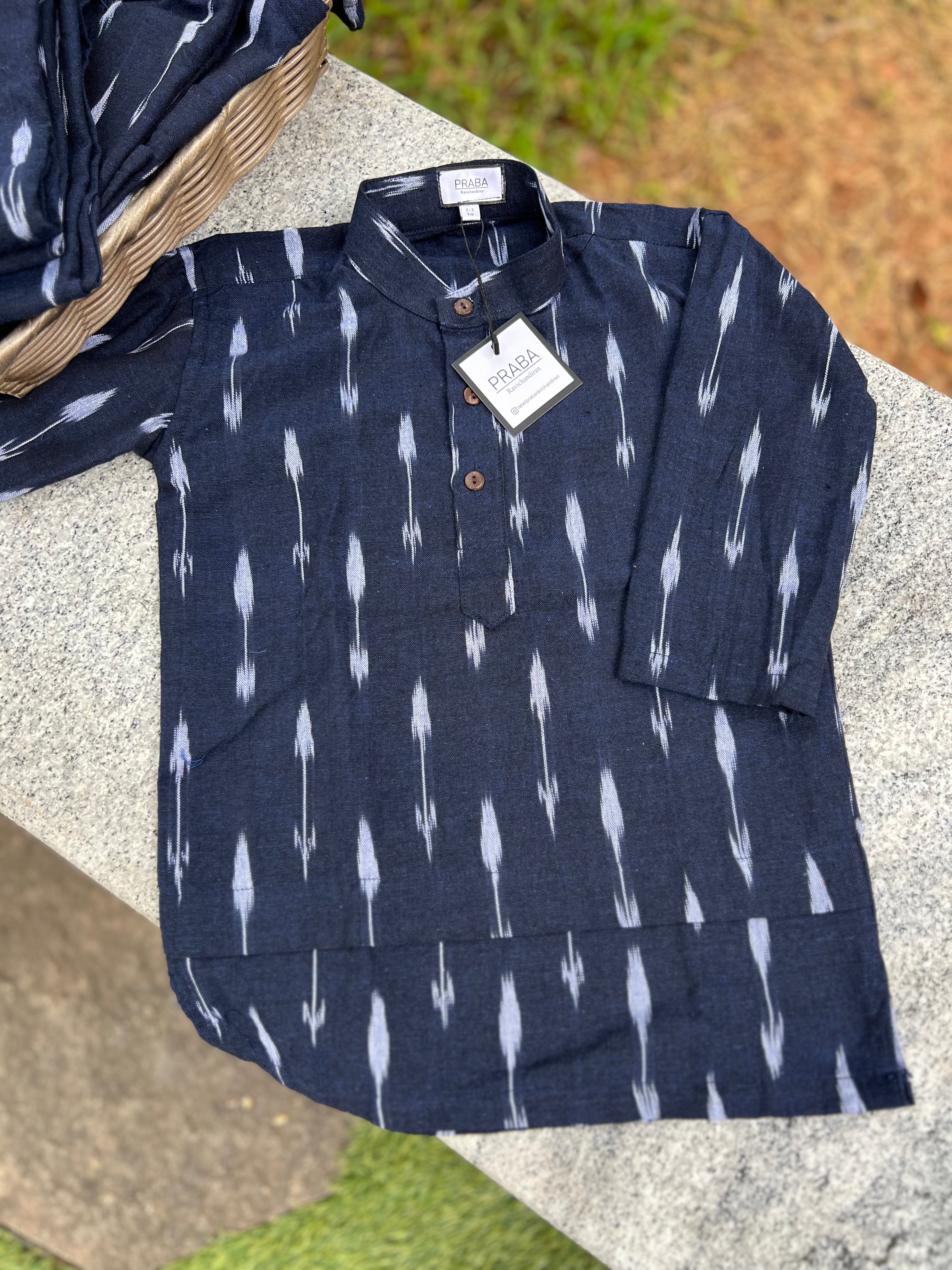 Ikkat Navy Blue Kurtha