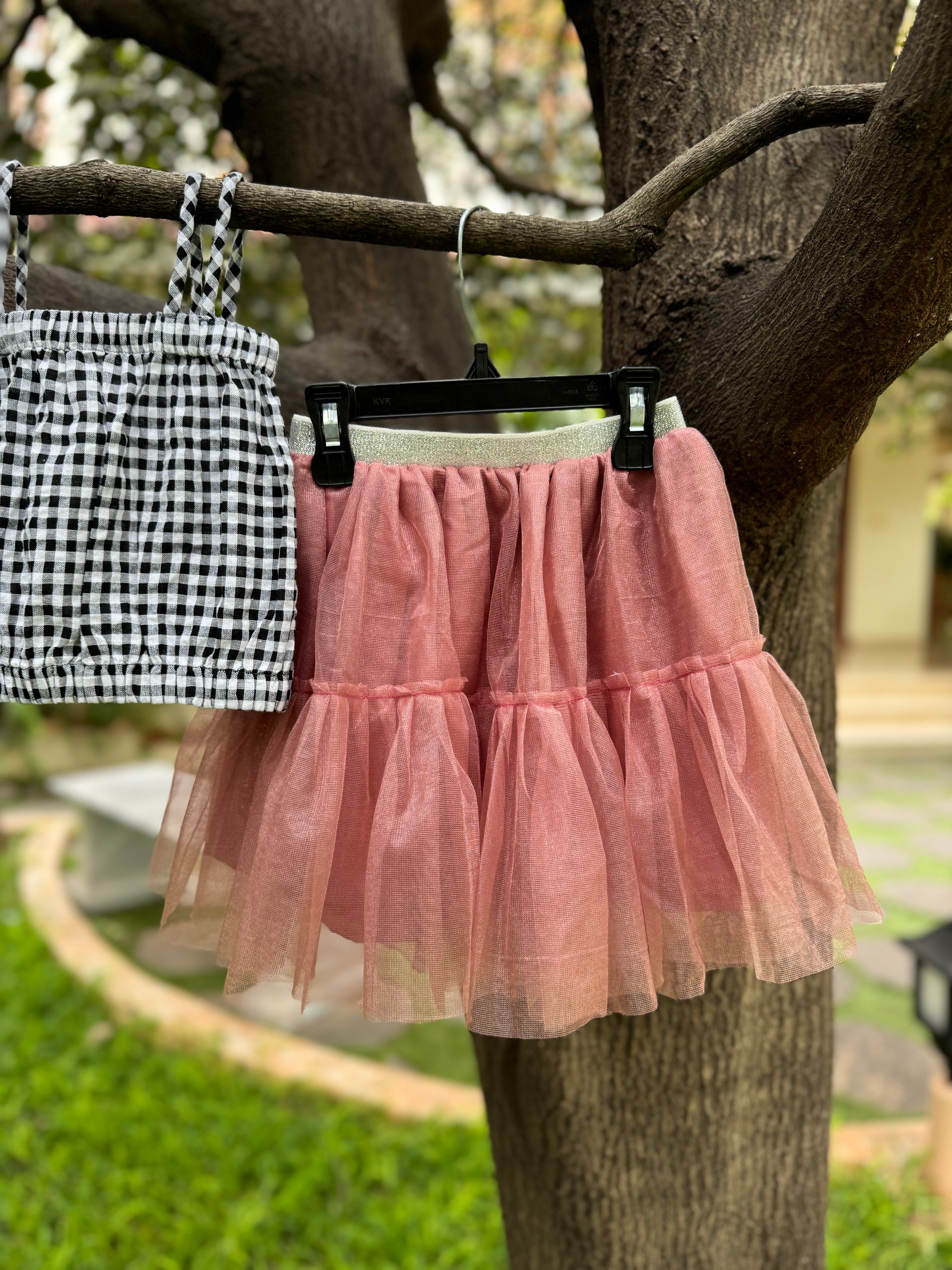Pink Net Skirt & Crop Top