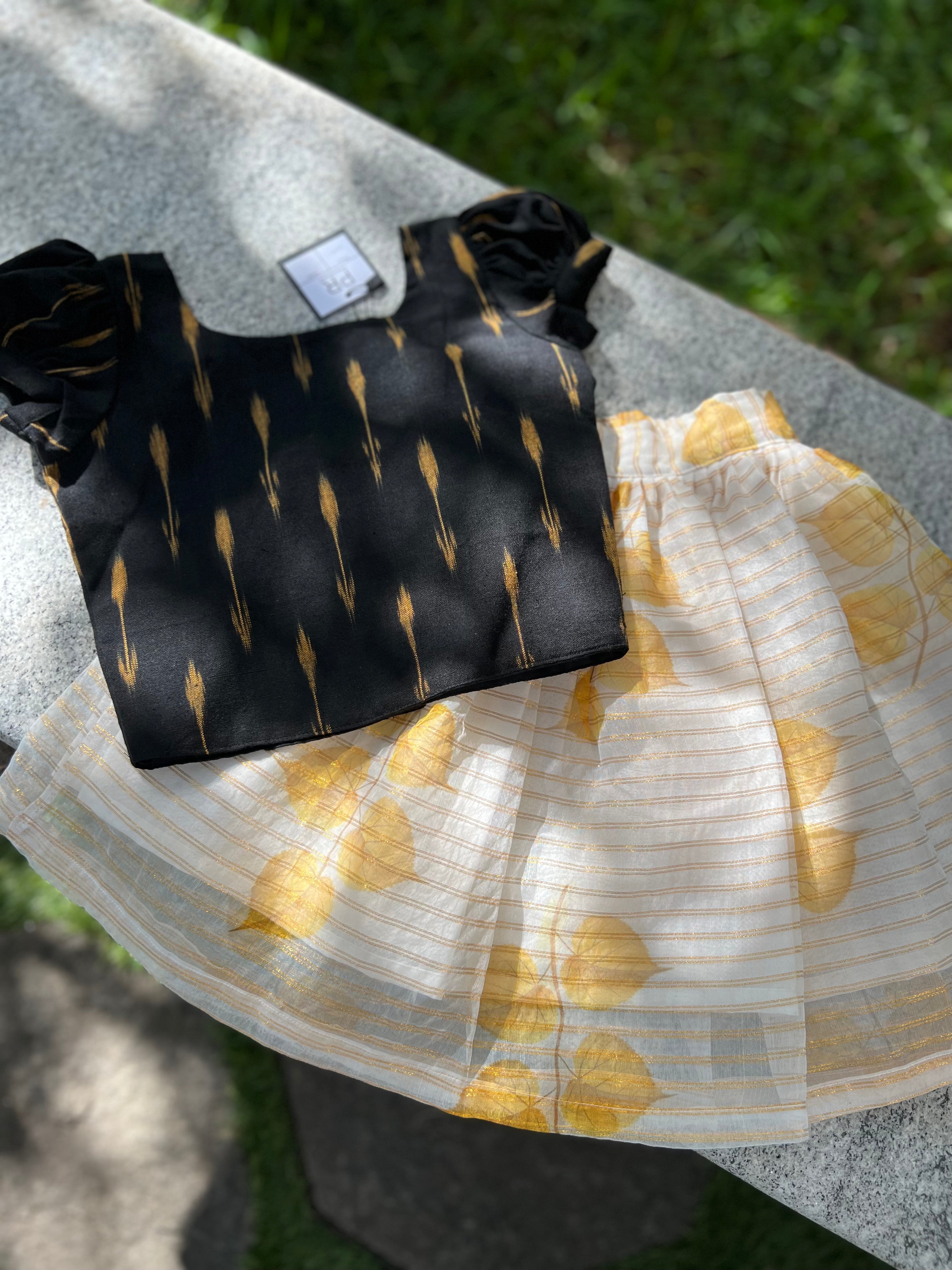 Yellow organza with black Half Length