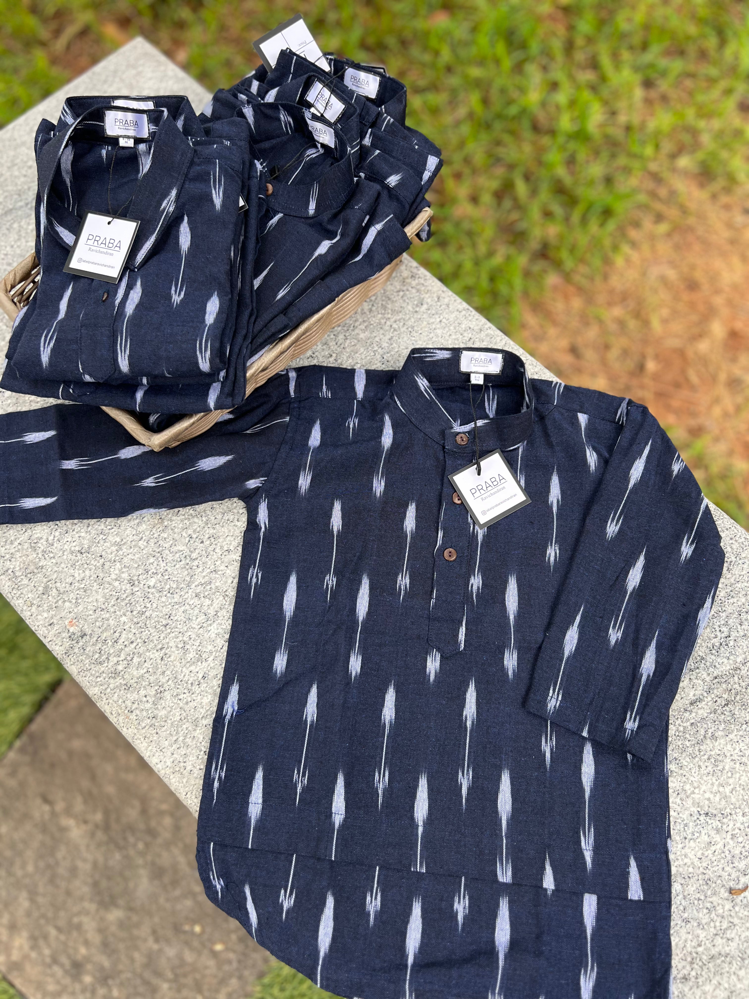 Ikkat Navy Blue Kurtha