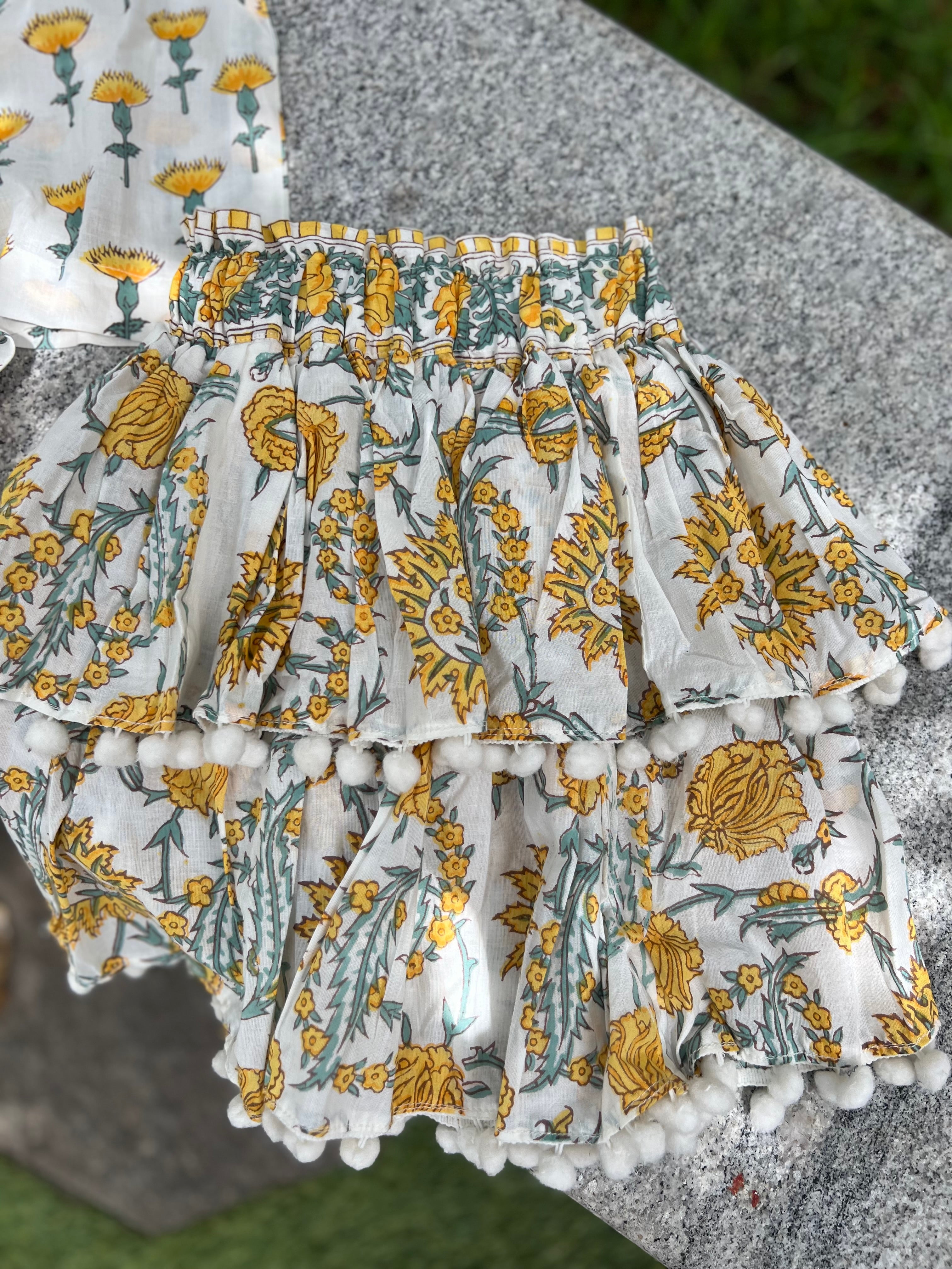 Yellow skirt set with double frill