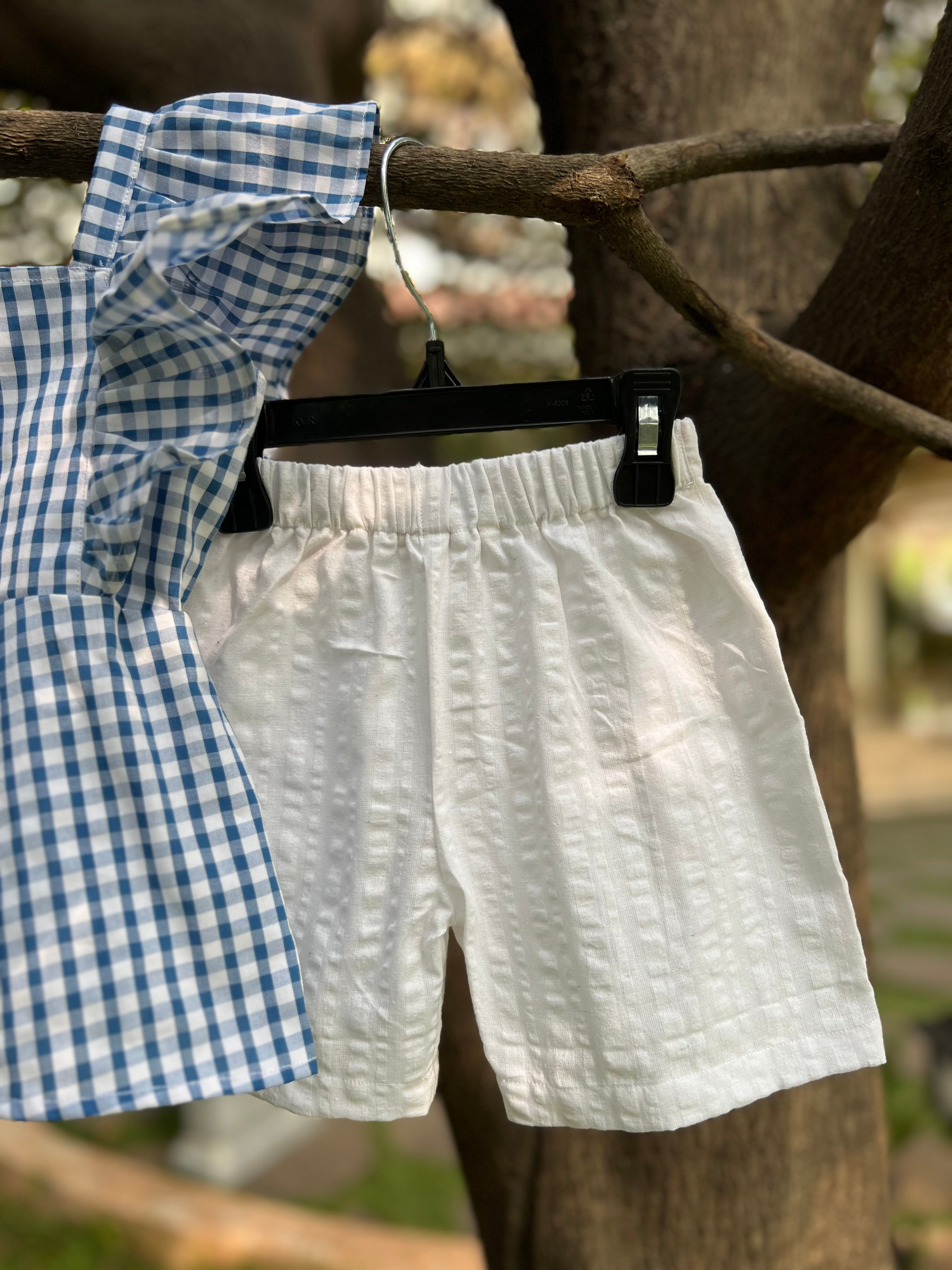 Blue Checked Top & White Shorts