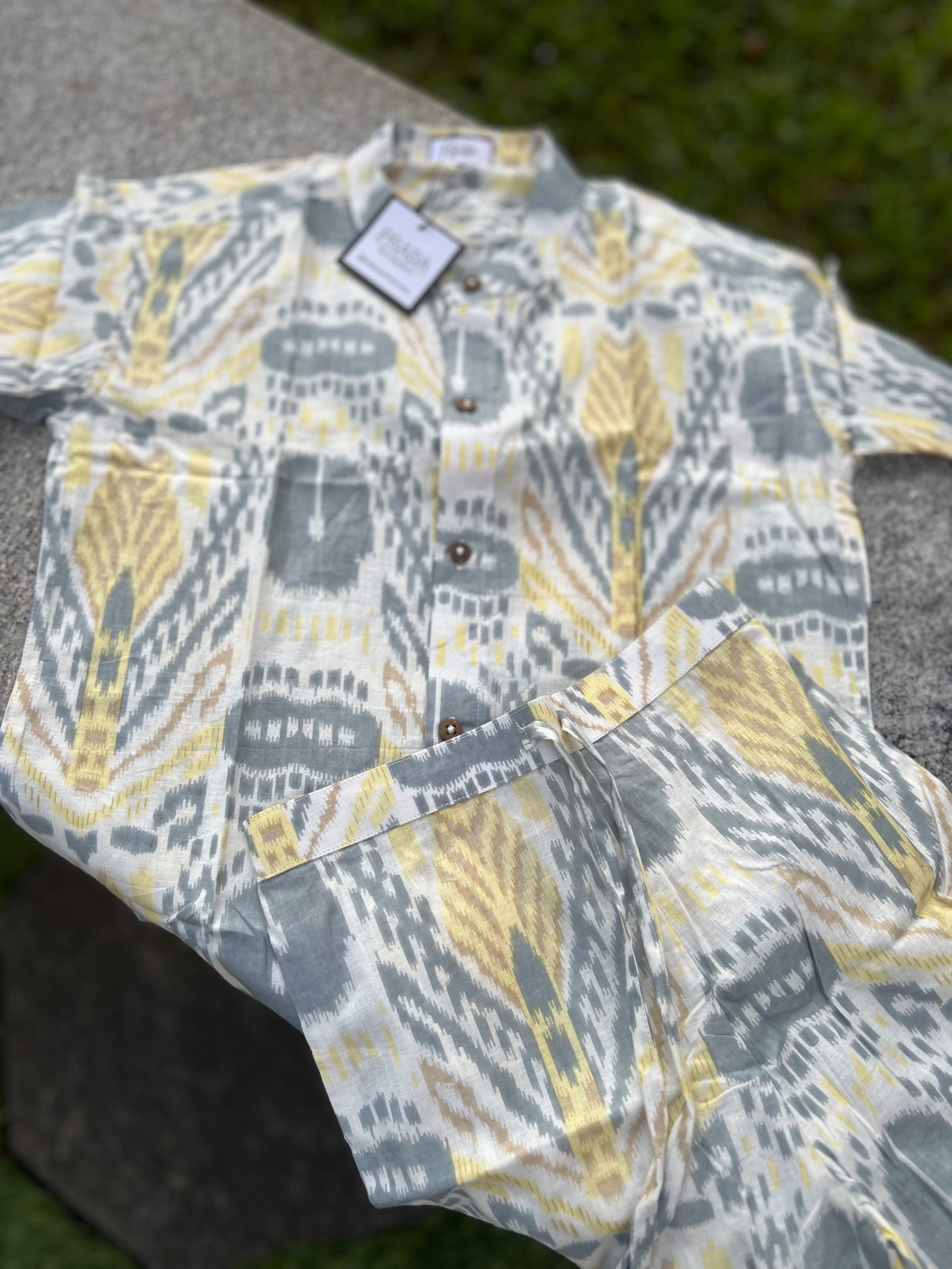 Ikkat Print Yellow & Grey