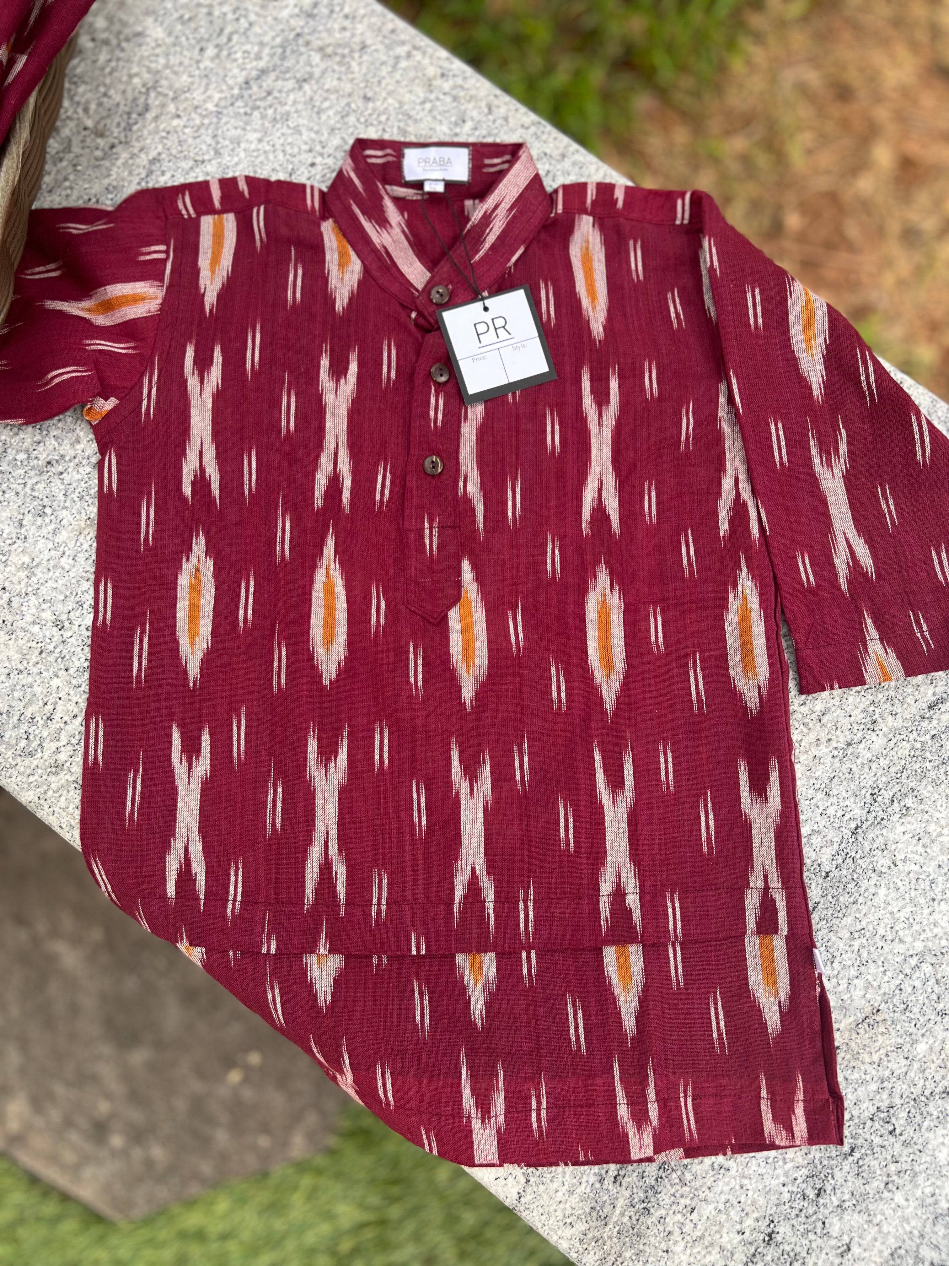 Ikkat Maroon Kurtha