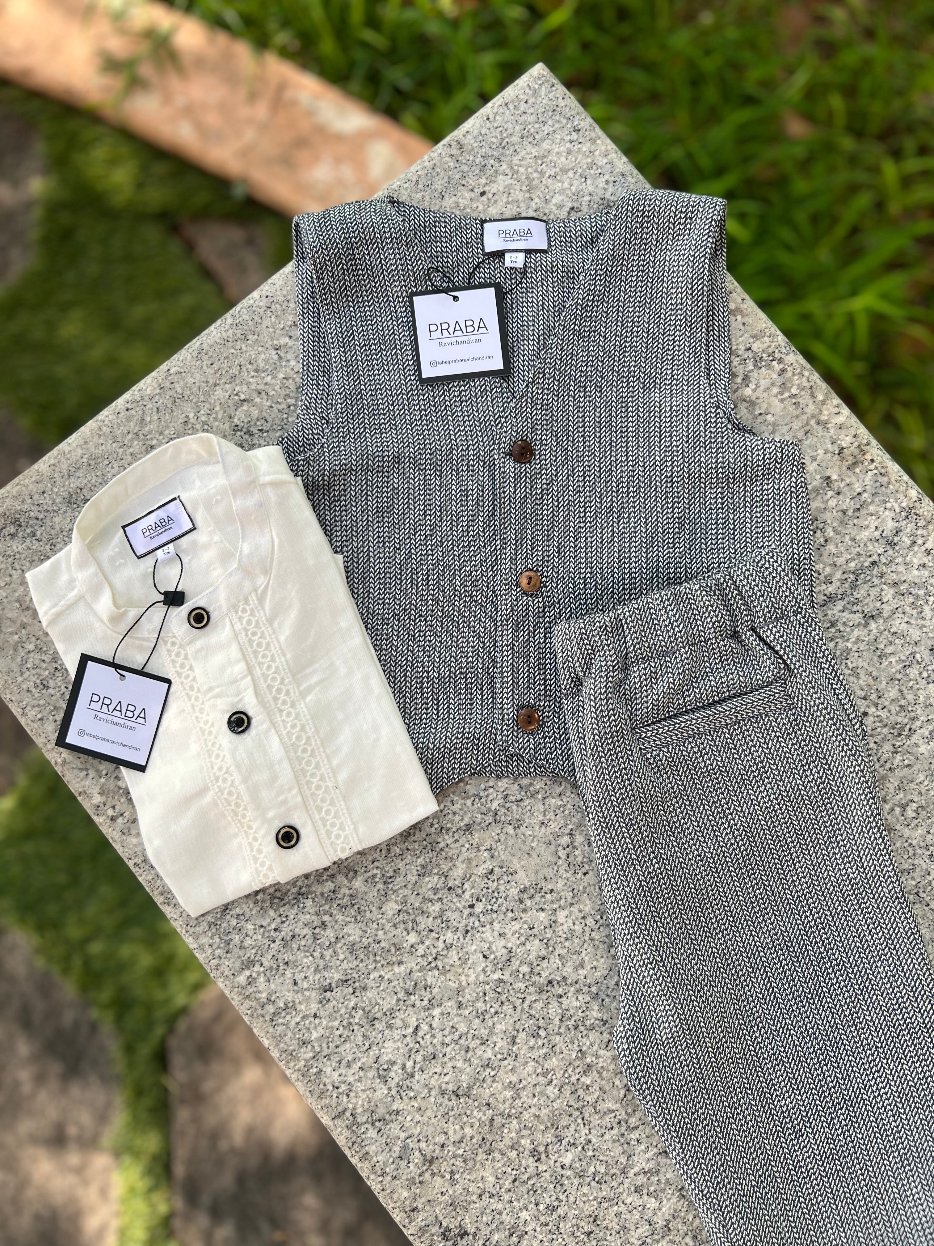 Dark Blue & Grey waistcoat 3 Piece set