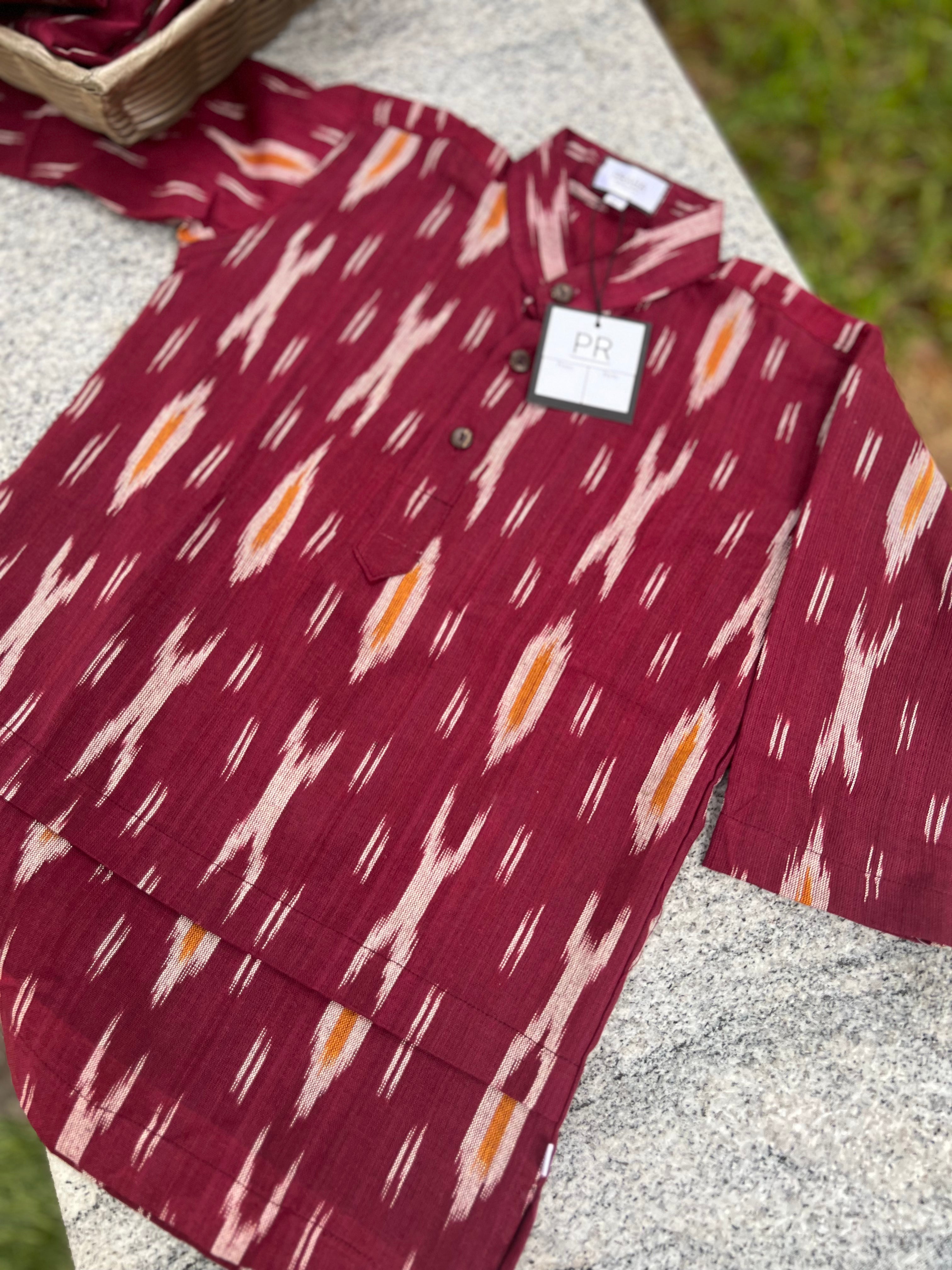 Ikkat Maroon Kurtha