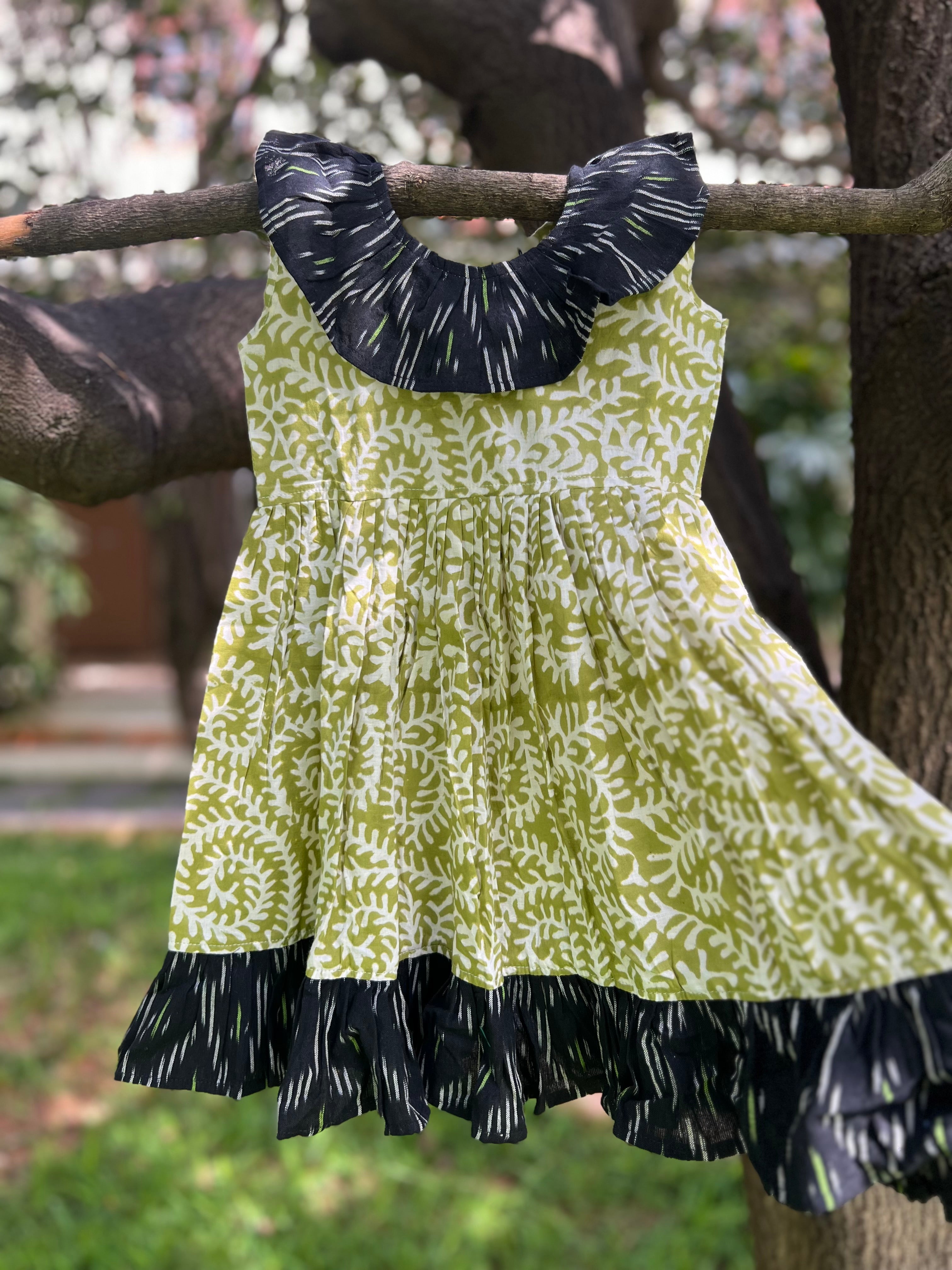 Green & Black frock Boat neck