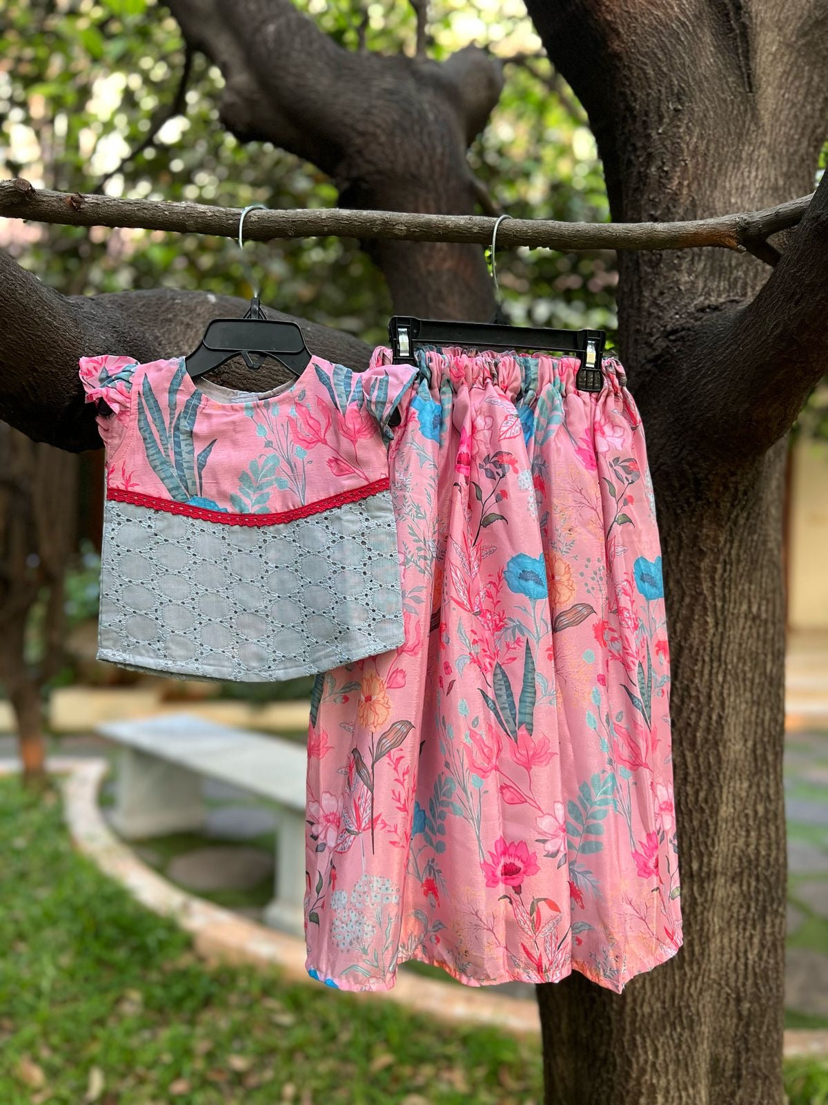 Pastel Pink & Ice Blue Skirt Set