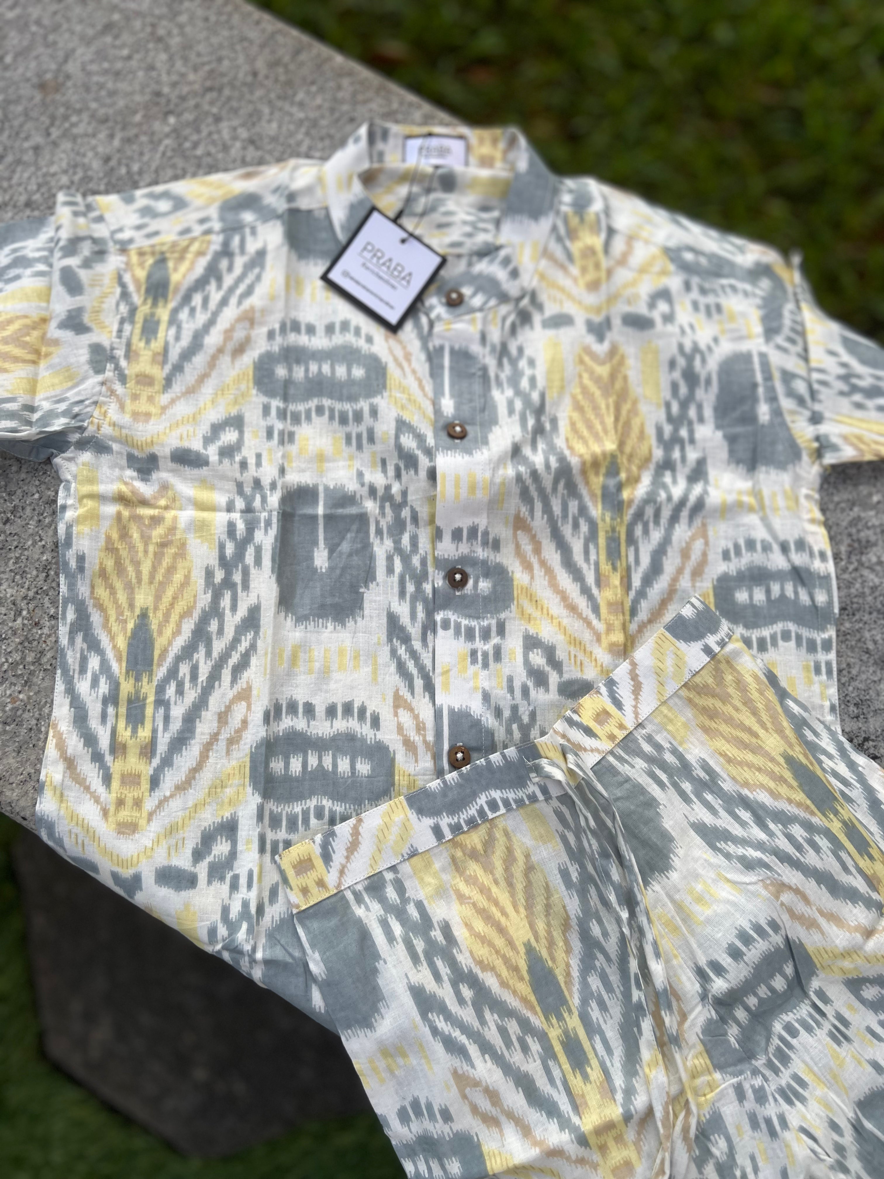 Ikkat Print Yellow & Grey