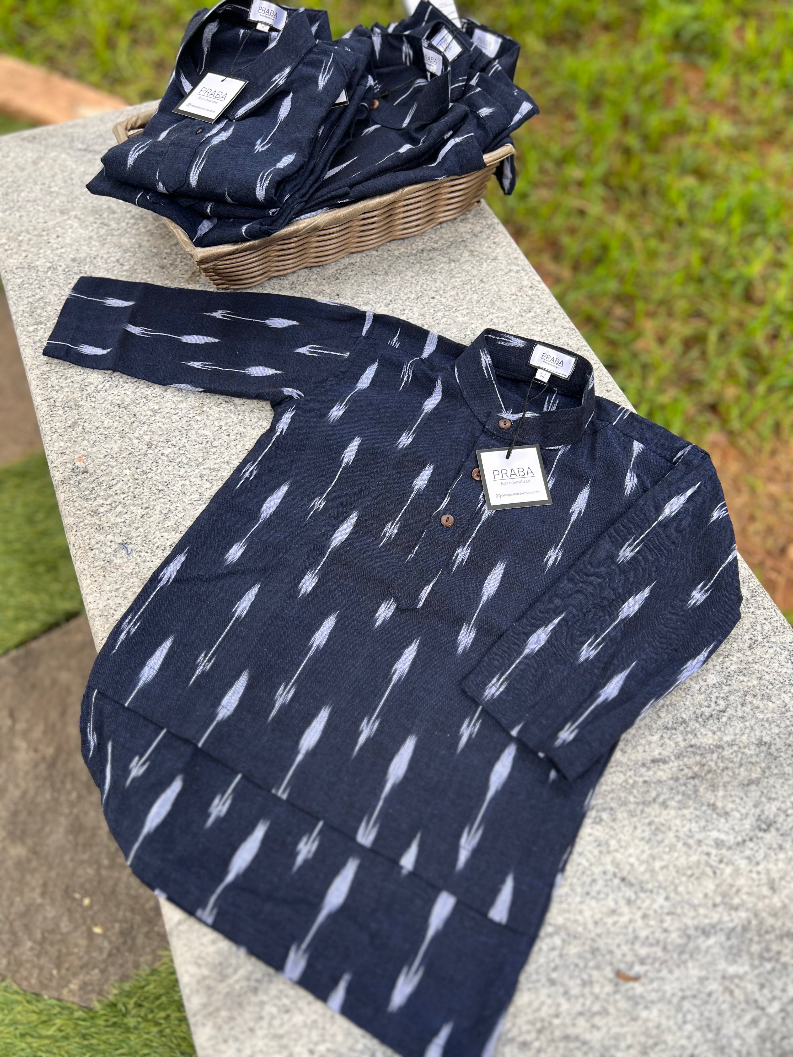 Ikkat Navy Blue Kurtha