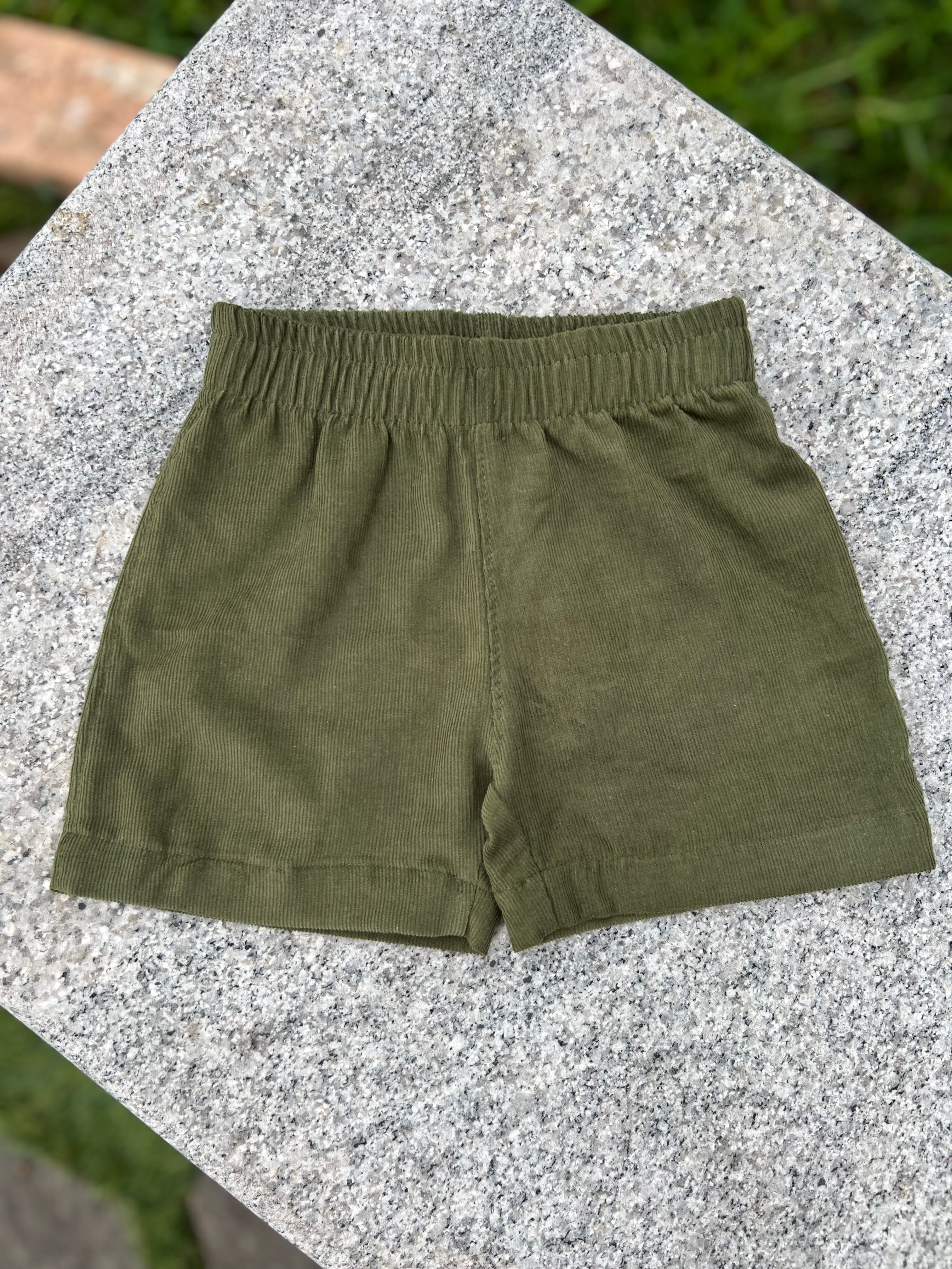 Bottle Green Corduroy Pull-On shorts