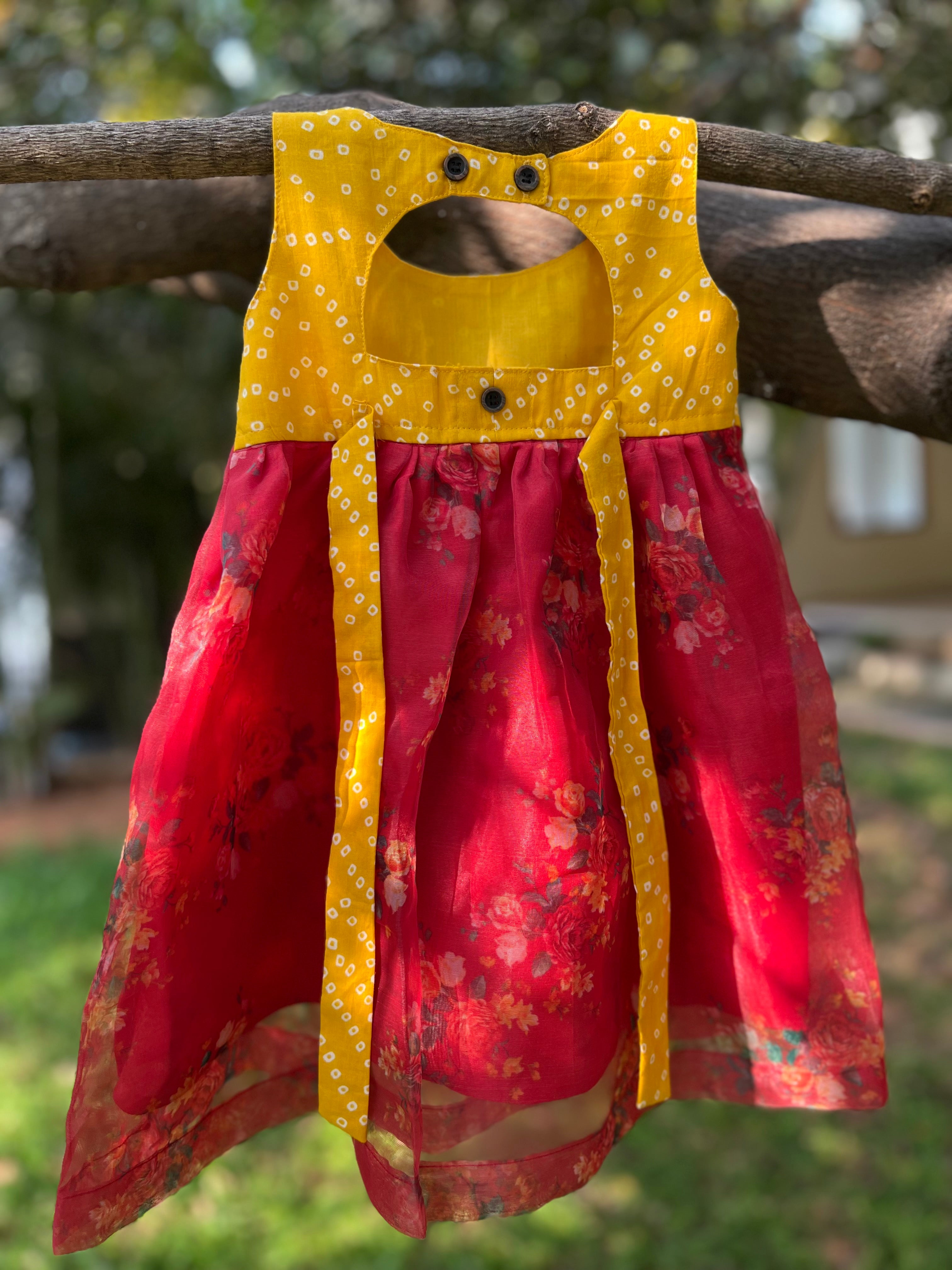 Yellow Red Organza Frock