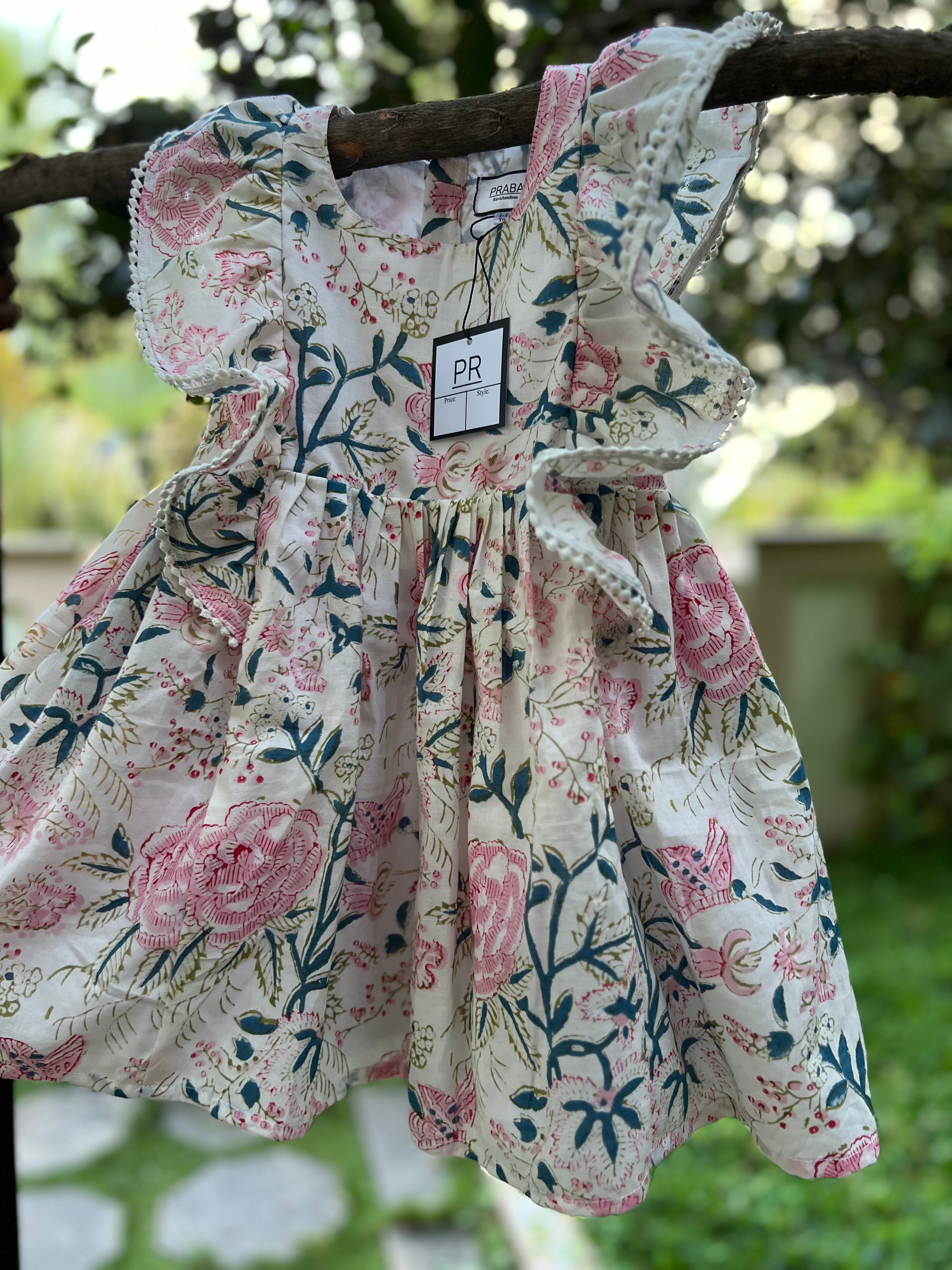 White and pink floral frock