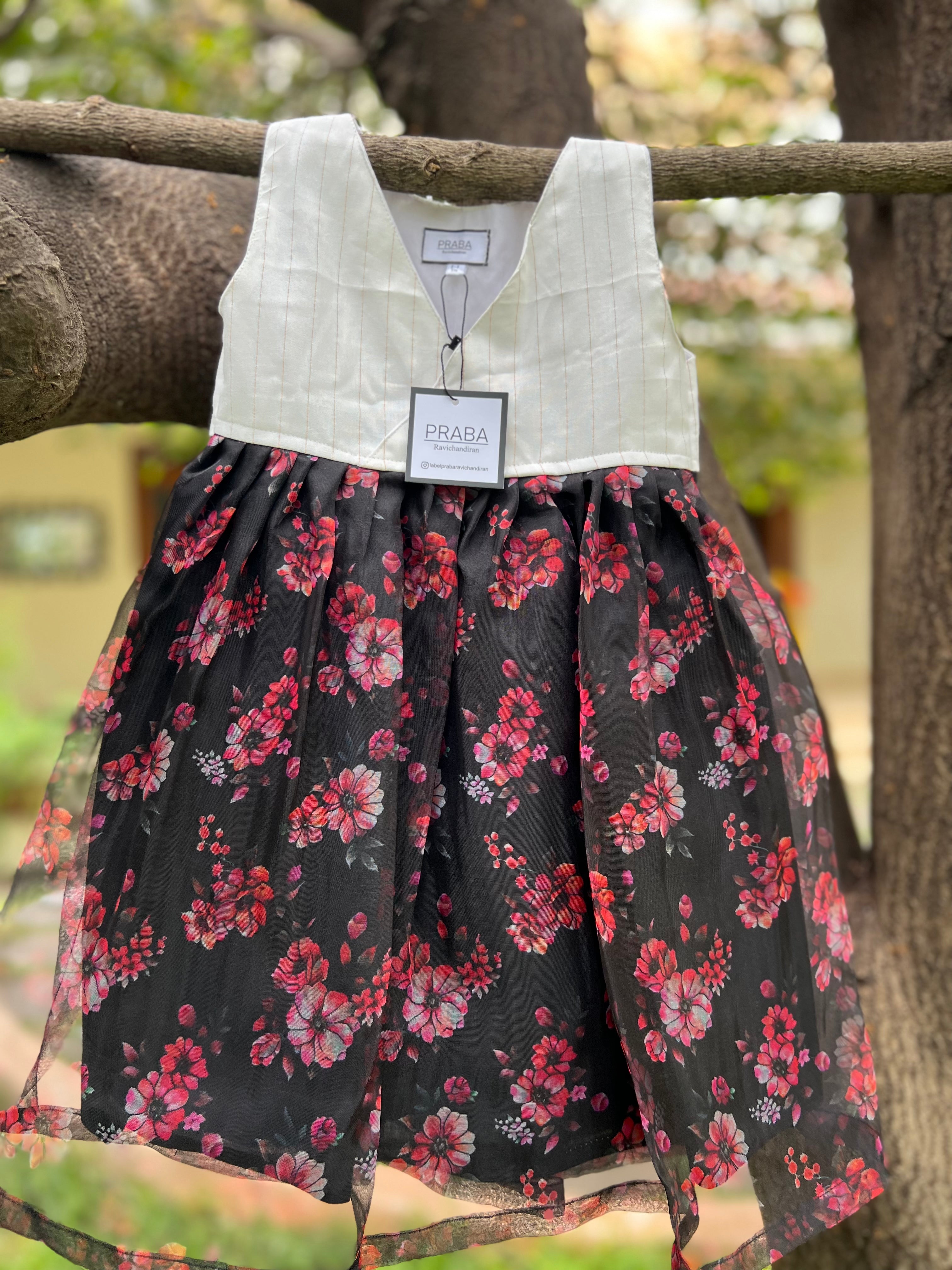 Black and white organza floral frock