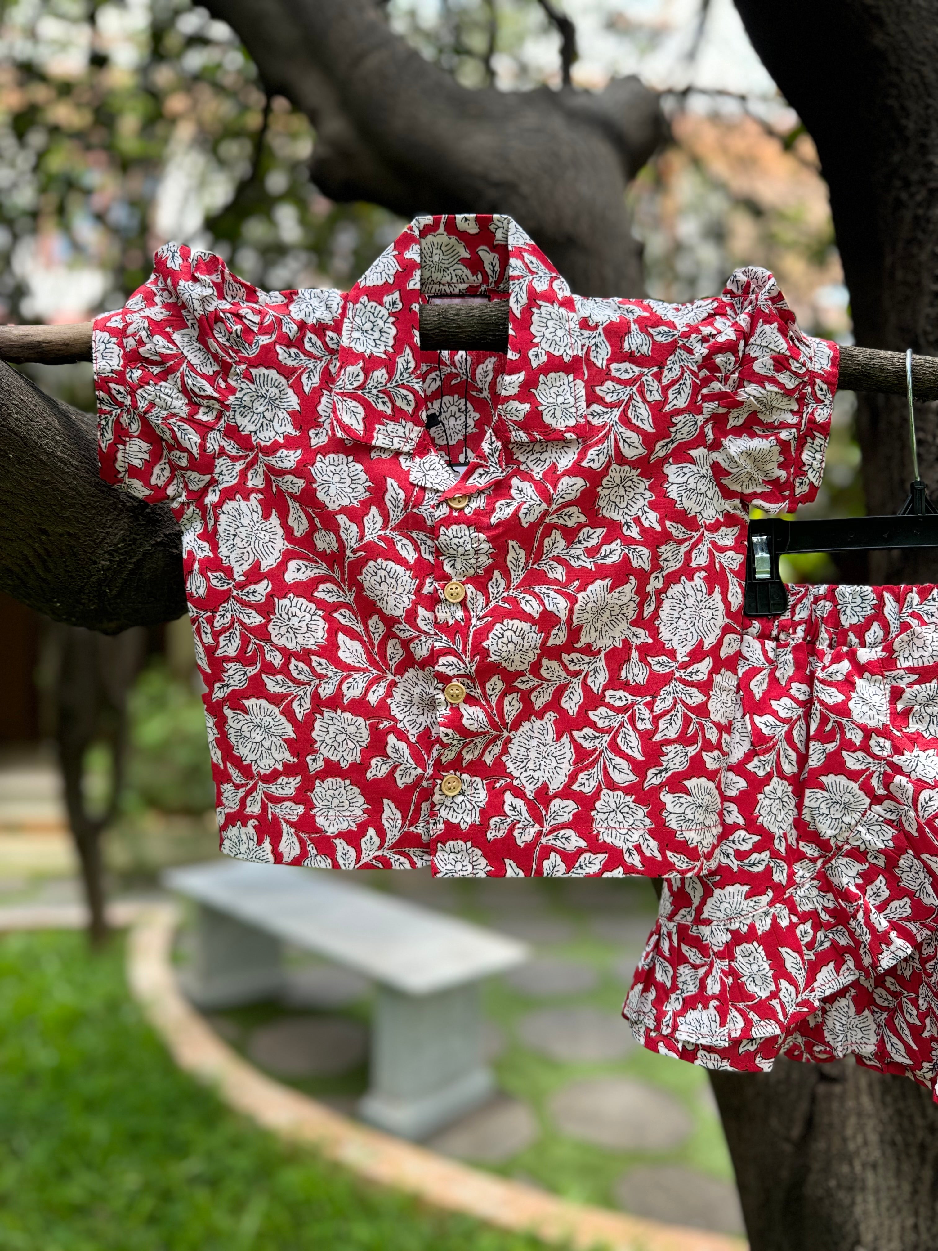 Red Floral Top & Short Skirt