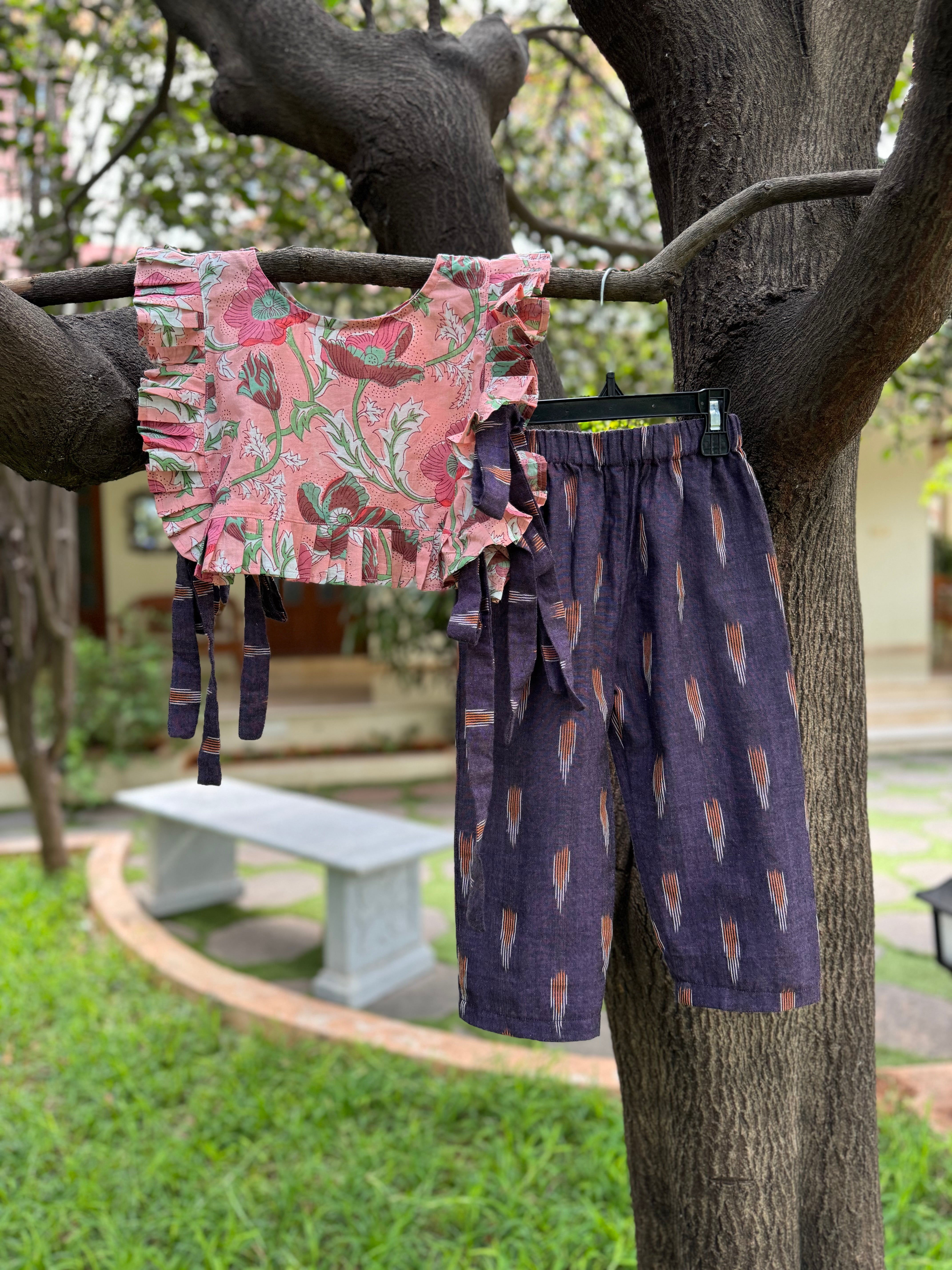 Peach 🪷 & Purple side tie Co-Ords