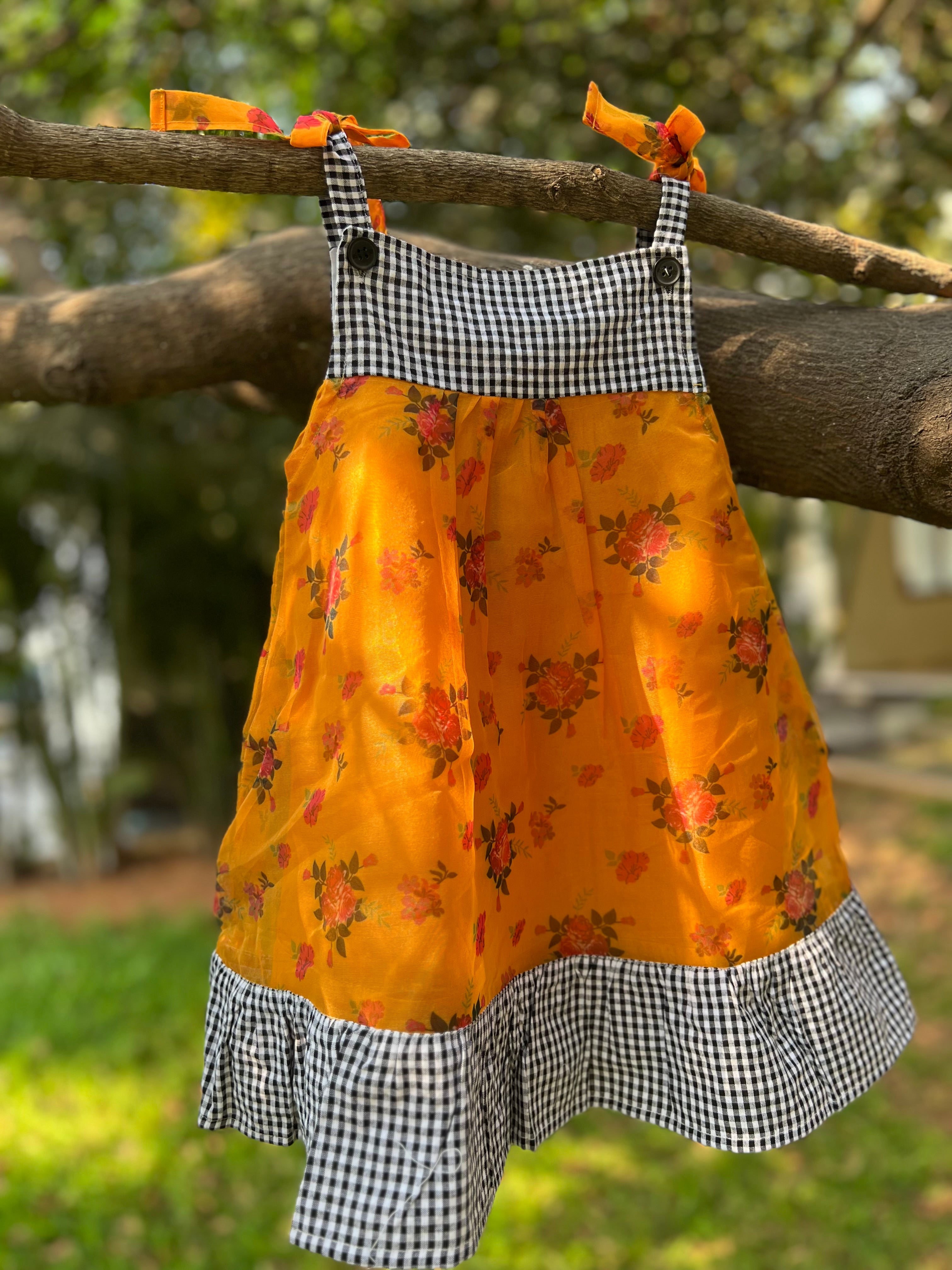 Checked and Orange Organza with back Shoulder Buttons