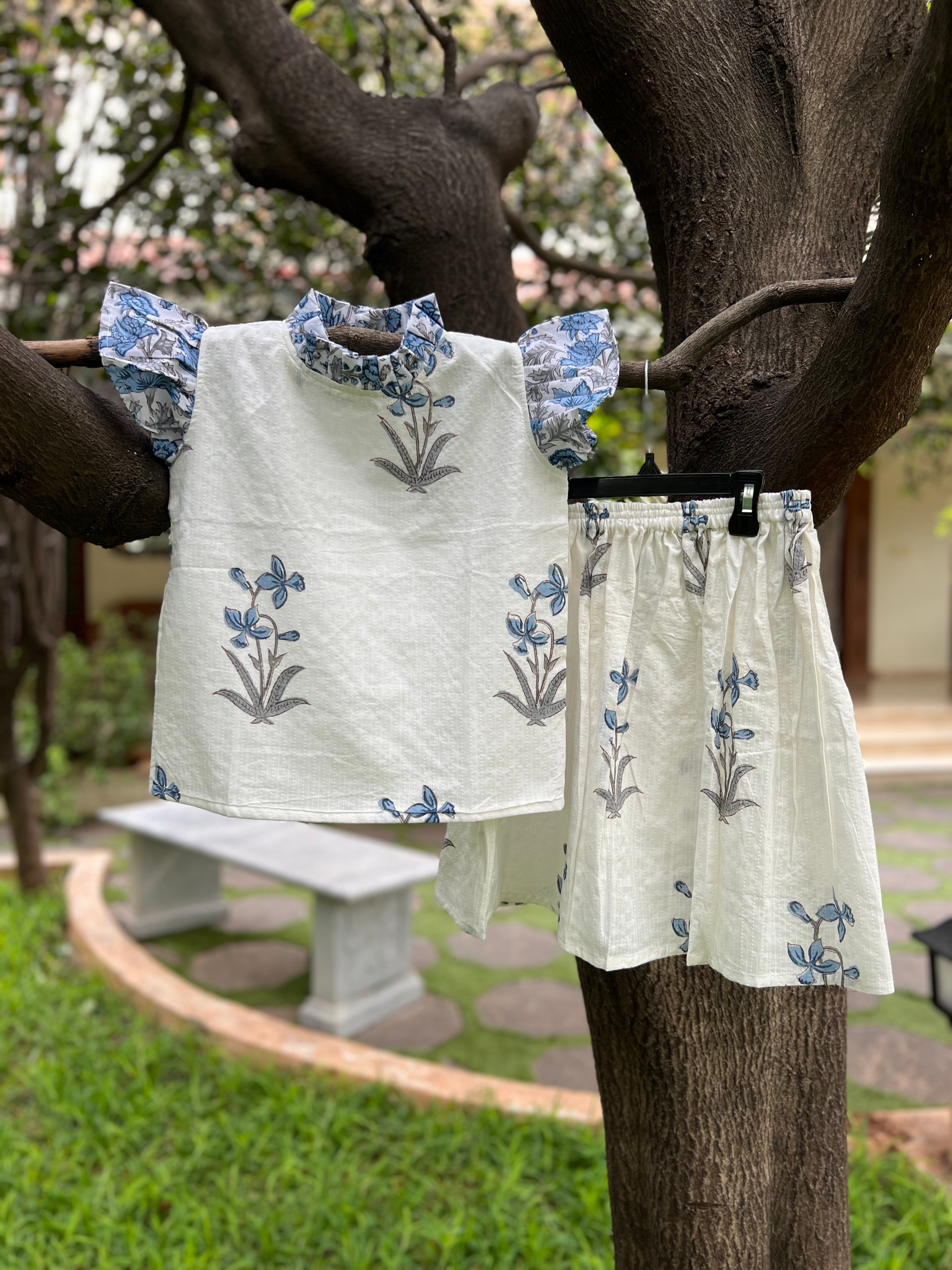 Blue and white floral Skirt Set Co-ords