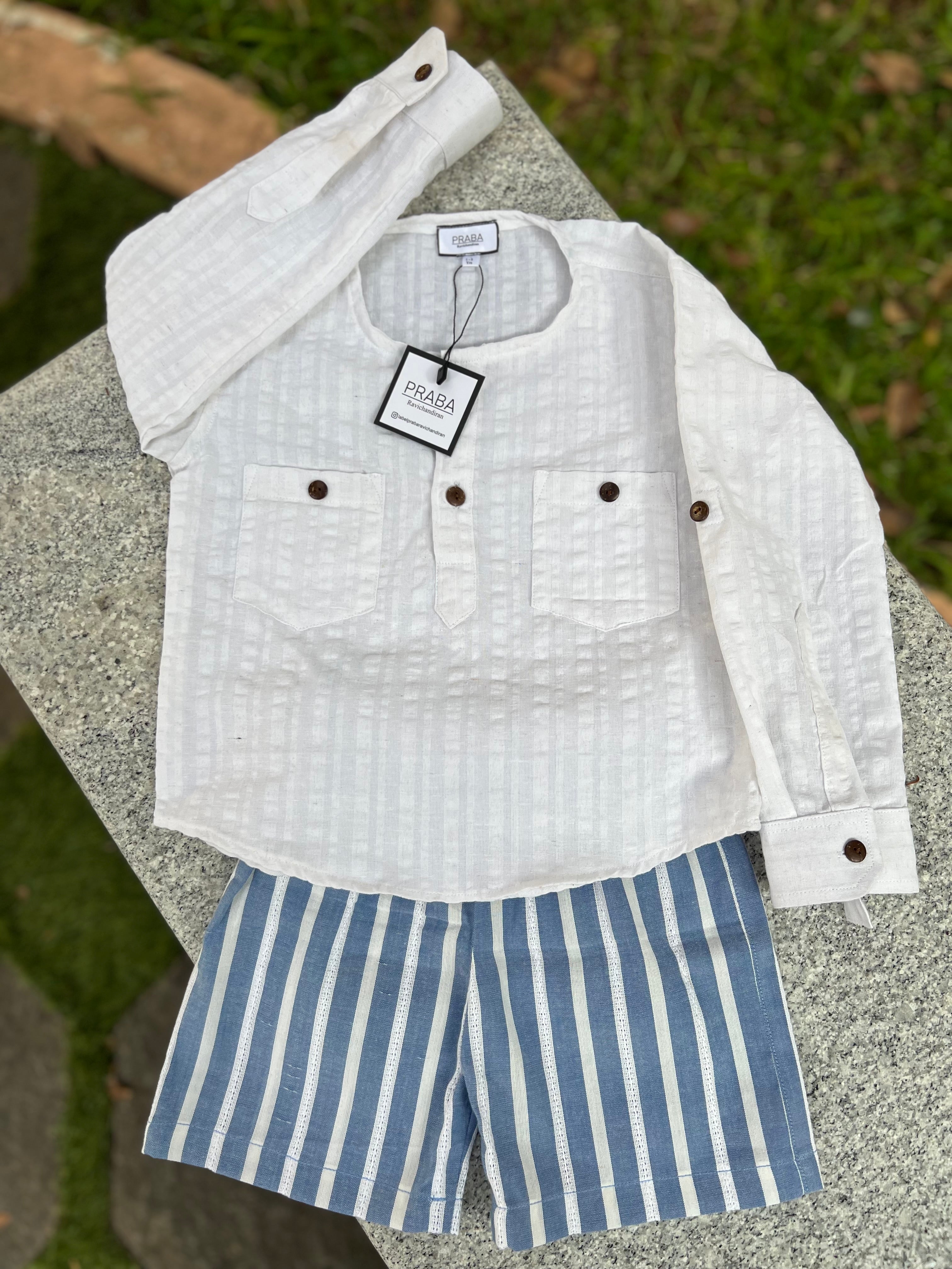 White Full sleeves Top and Blue shorts