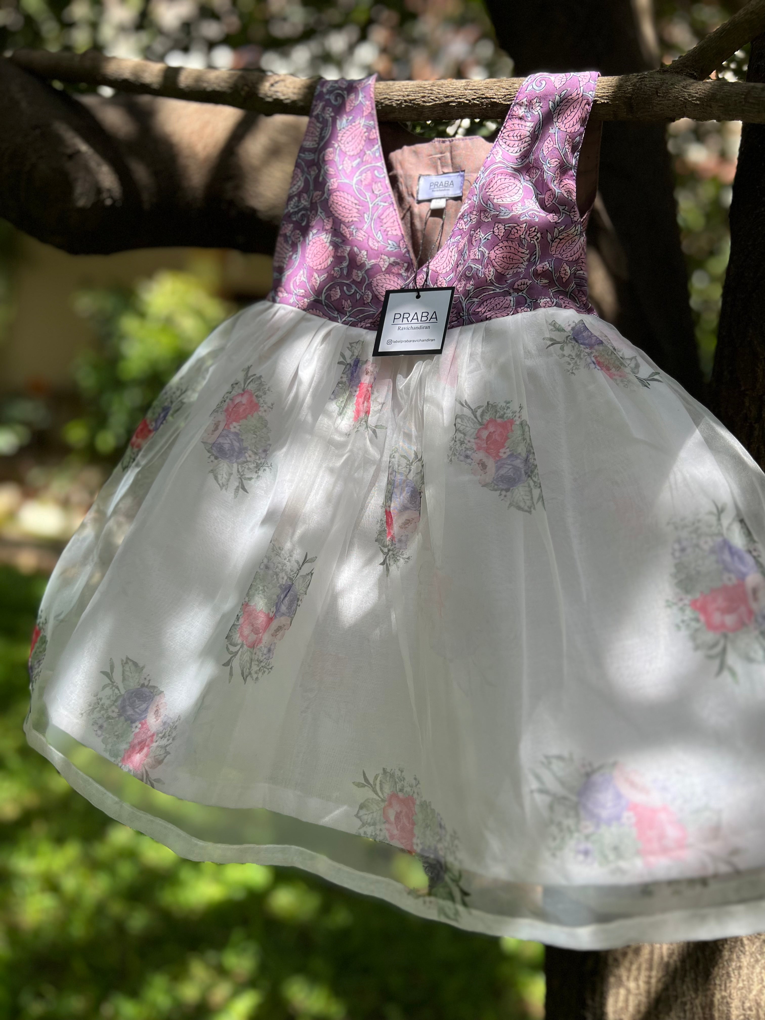 White and purple floral frock