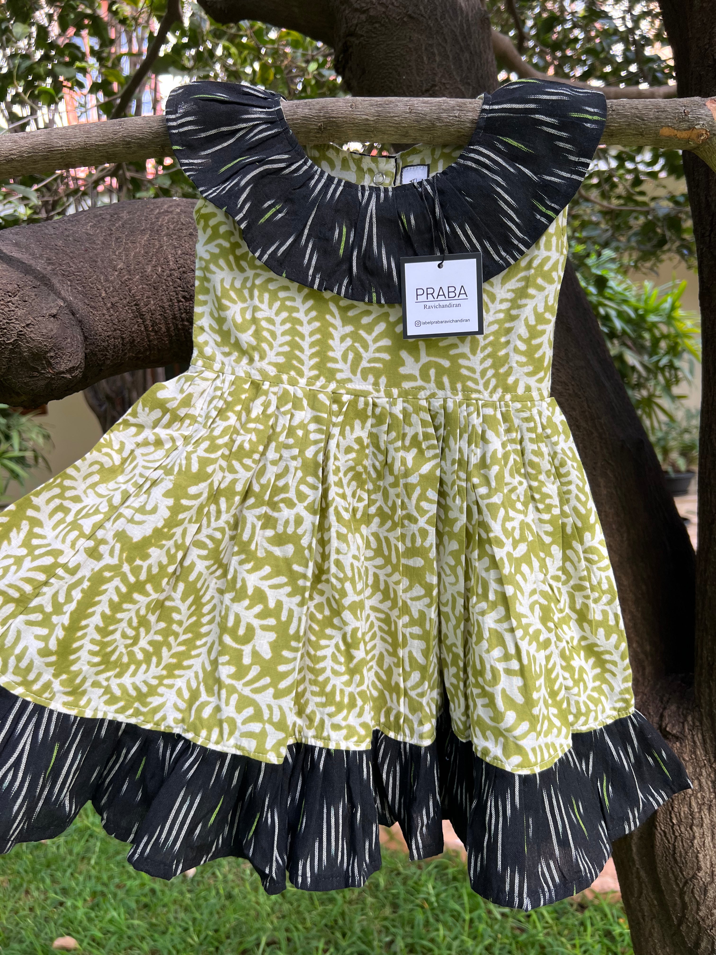 Green & Black frock Boat neck