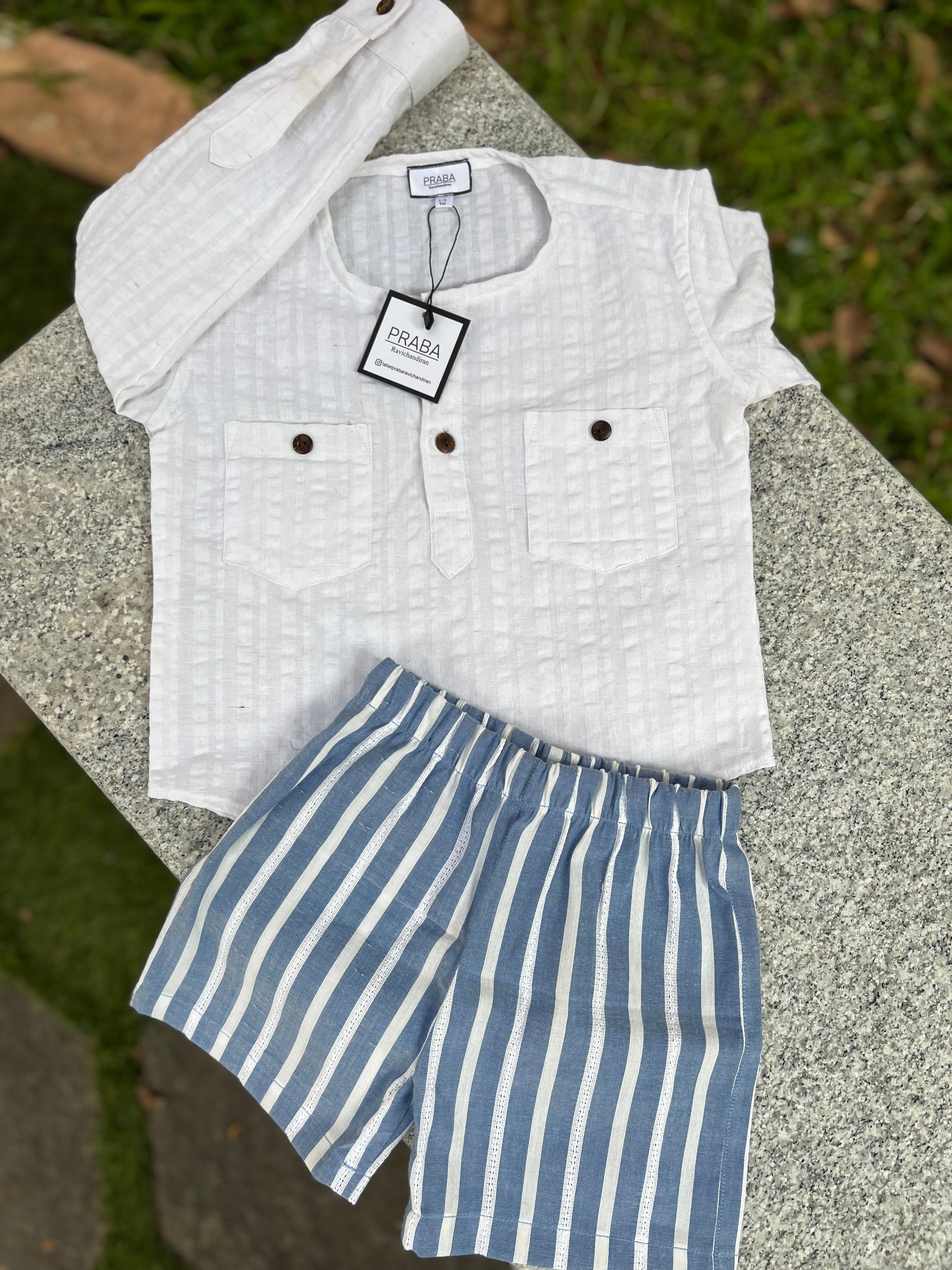 White Full sleeves Top and Blue shorts