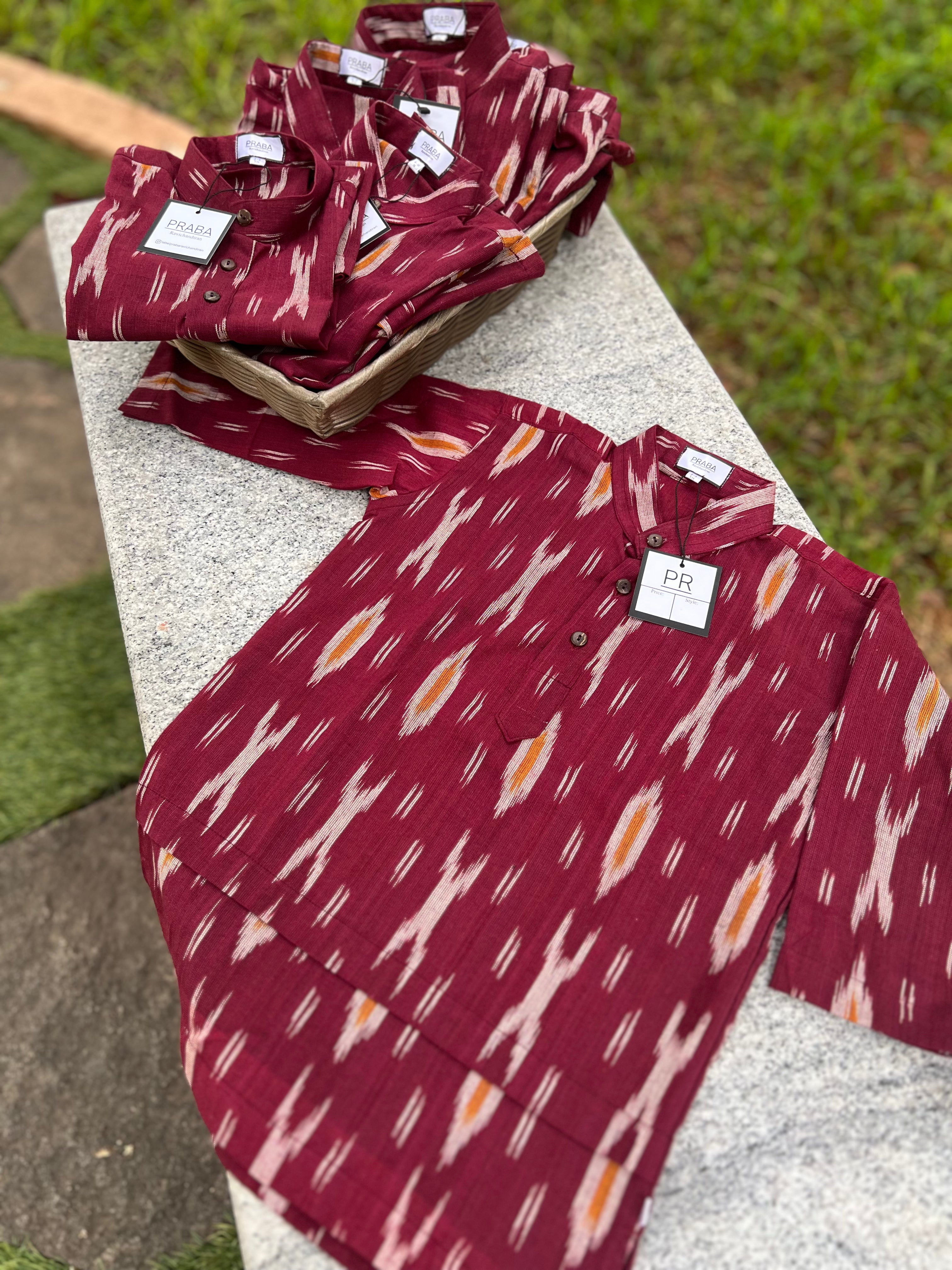 Ikkat Maroon Kurtha