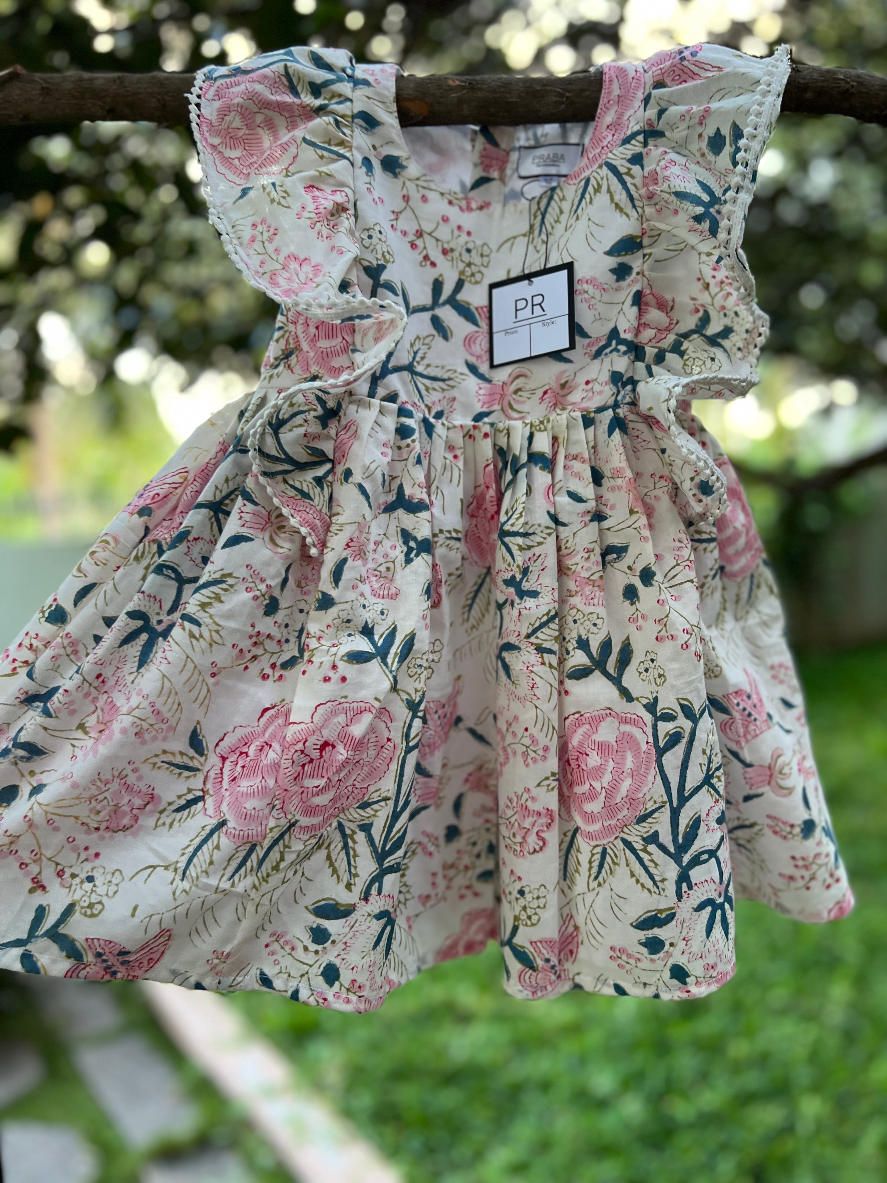 White and pink floral frock