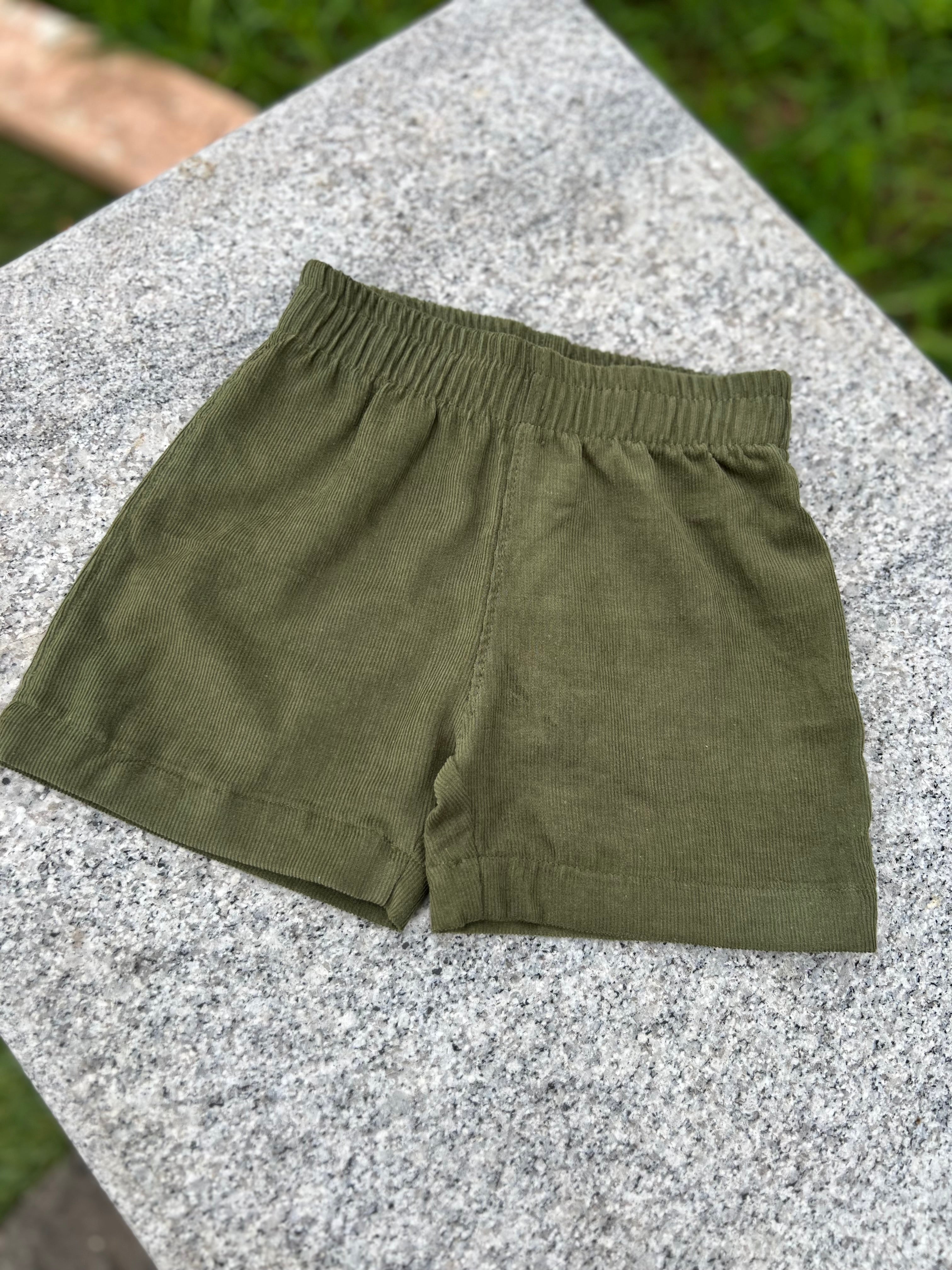 Bottle Green Corduroy Pull-On shorts